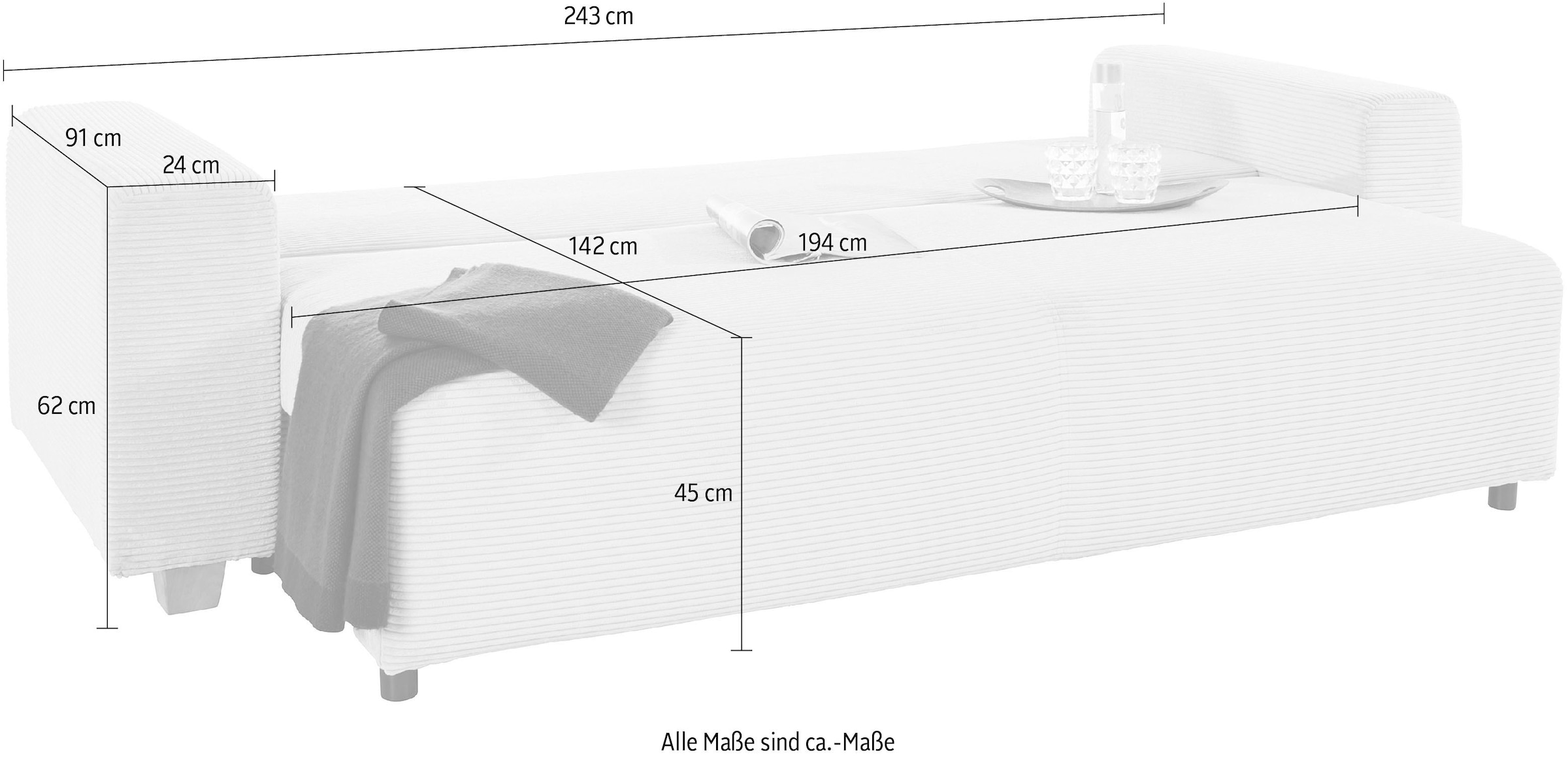 COLLECTION AB Schlafsofa »Yves, Liegefläche (B/T): 142/194 cm« inkl. Bettfunktion, Bettkasten, Federkern & Zierkissen