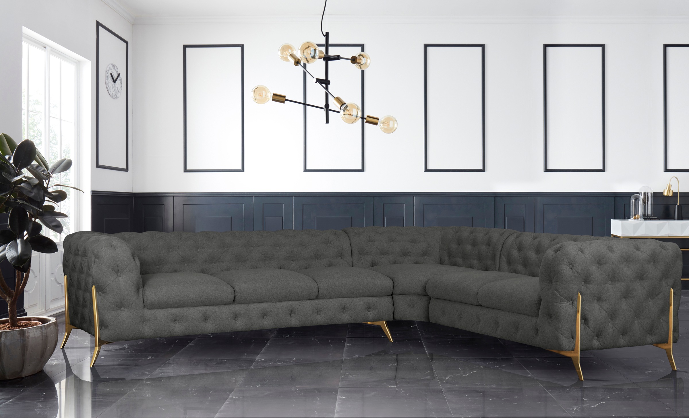 Home affaire Chesterfield-Sofa »Amaury L-Form« großes Ecksofa, Chesterfield-Optik, Breite 323 cm, Fußfarbe wählbar