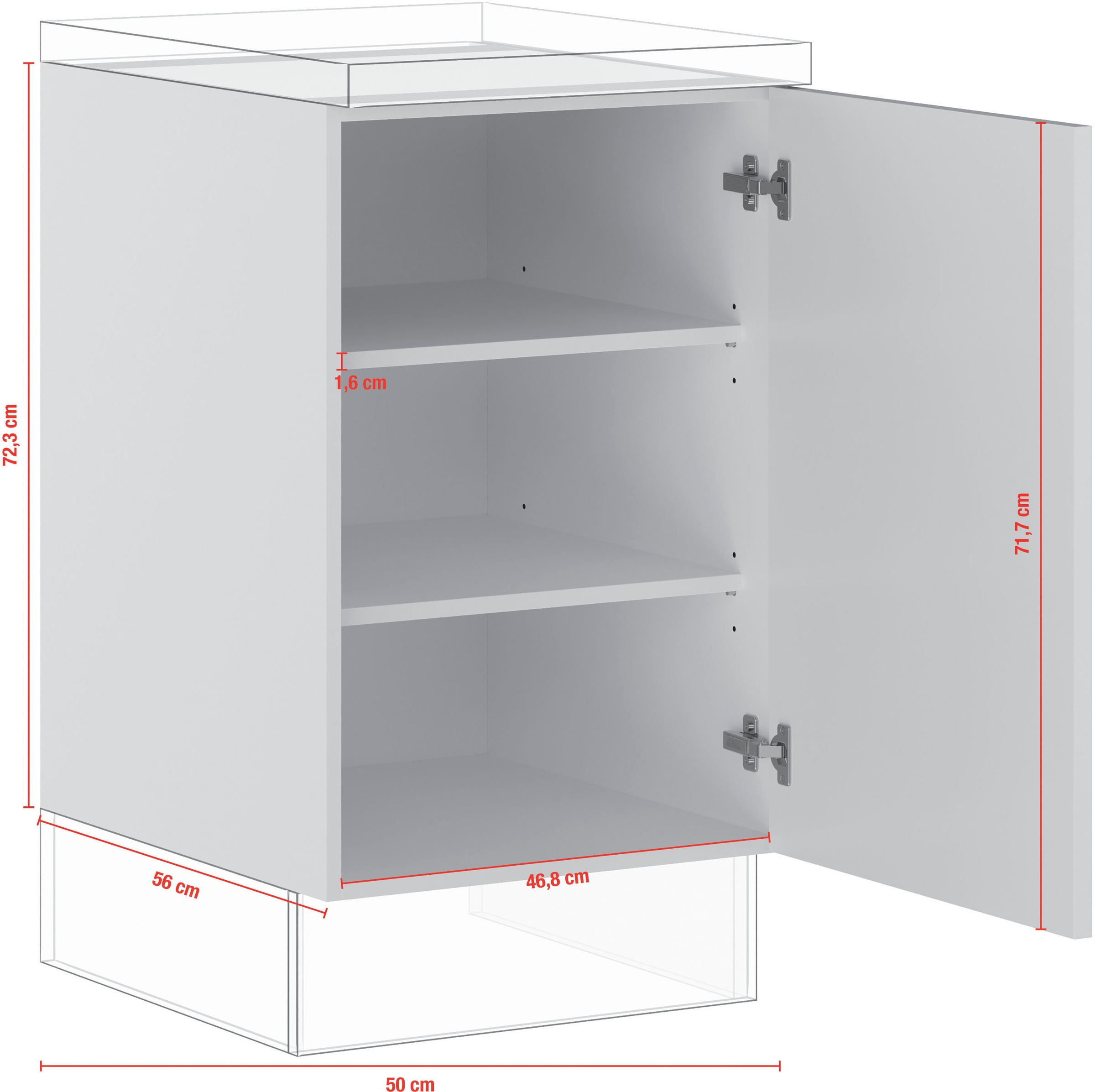 IMPULS KÜCHEN Unterschrank »"Prag und Valencia", Breite/Höhe: 50/72,3 cm«, vormontiert, mit Drehtür, mit verstellbaren Fachböden