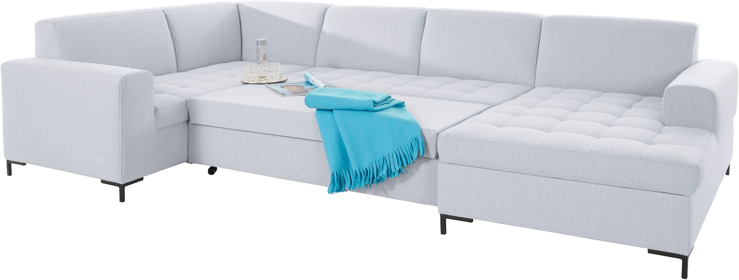 OTTO products Wohnlandschaft »Grazzo, aktuelle Steppung im Sitz, viel Platz, zeitlos, U-Form«, hochwertige Stoffe aus recyceltem Material, Steppung im Sitzbereich