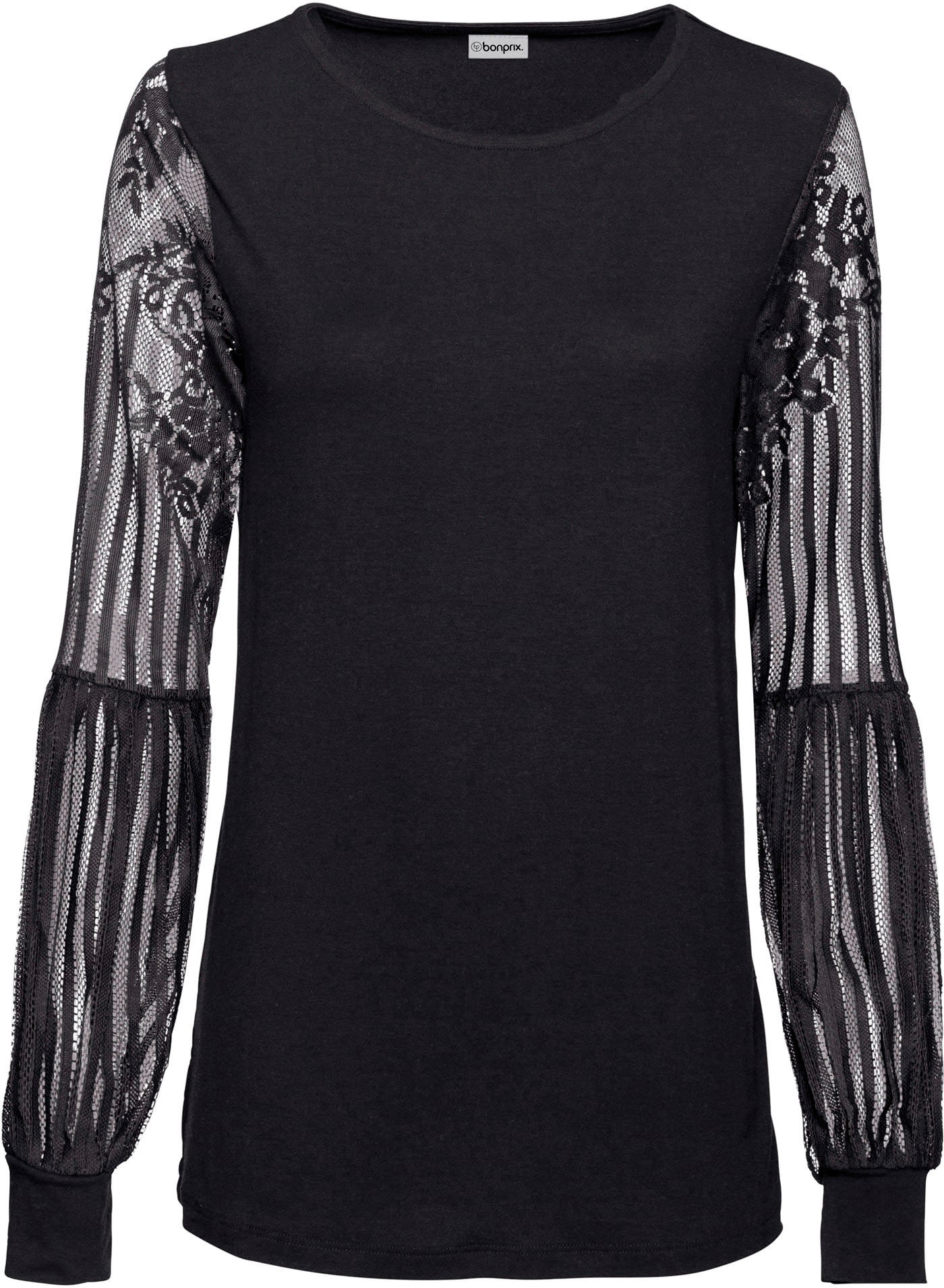 bonprix Langarmshirt »Langarmshirt aus Viskose-Mix« figurumspielende Passform, Ballon-Ärmel aus Spitze, aus Viskose-Mix