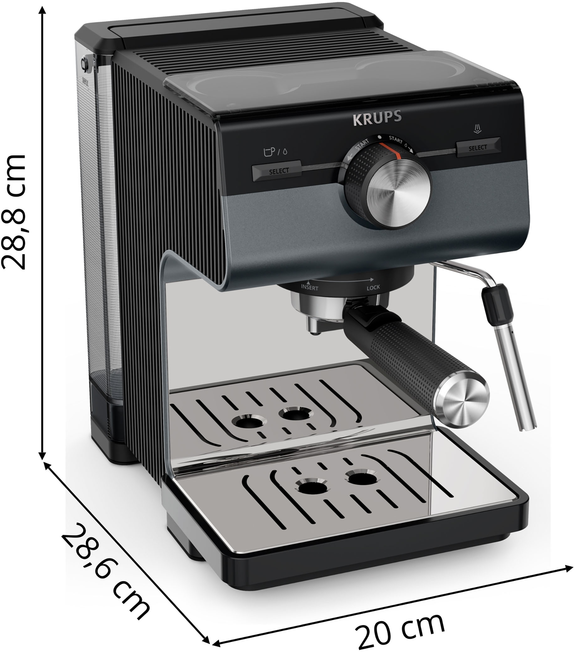 Krups Espressomaschine »XP384G Authentic+, Siebträger«, intuitives Bedienfeld, Milch-Aufschäumdüse, 3 Siebeinsätze