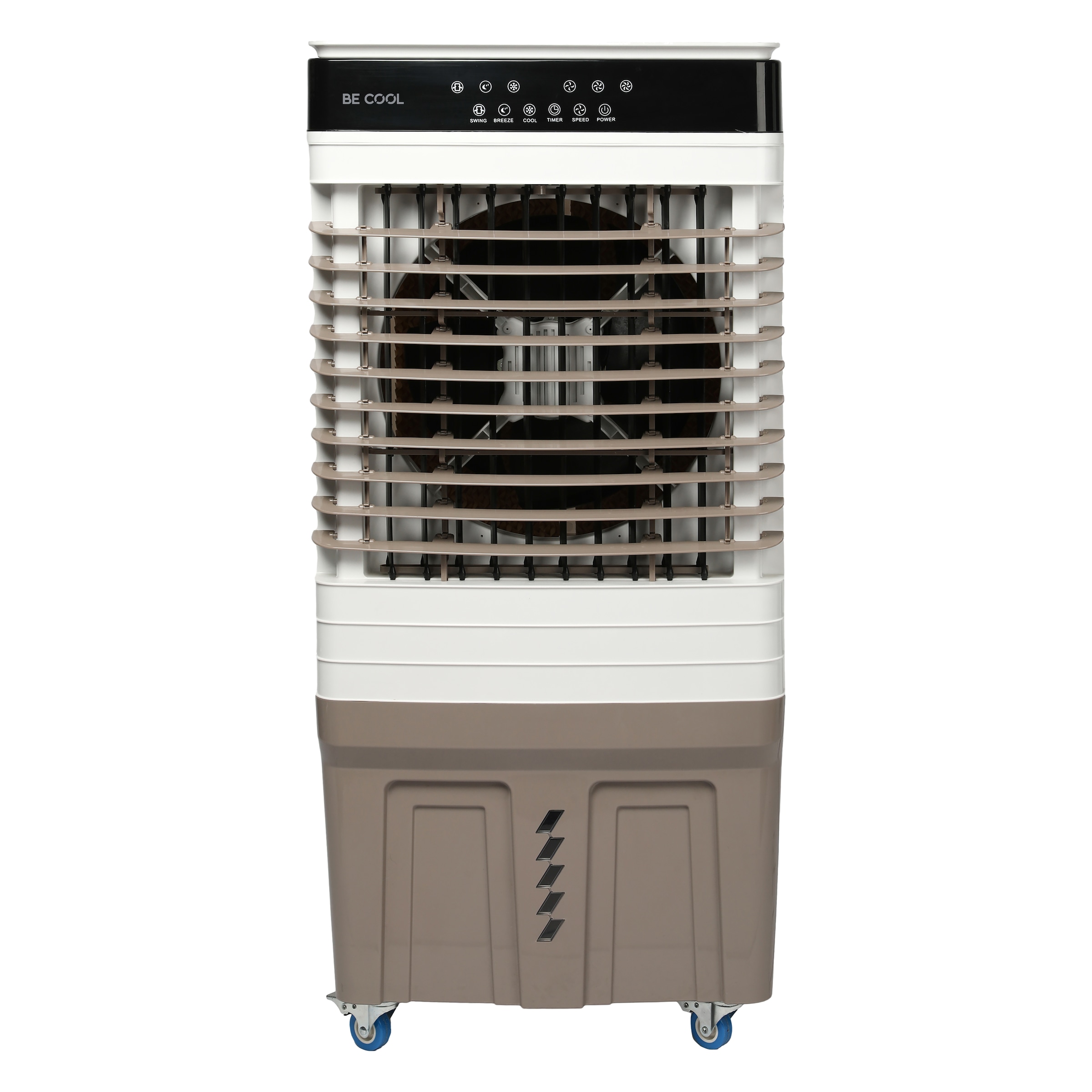 Be Cool Ventilatorkombigerät »Luftkühler 60l BC60AC2401 weiß/braun« 40 l Tank, 9800m³/h, Temperaturanzeige, 2 Kühlakkus in braun