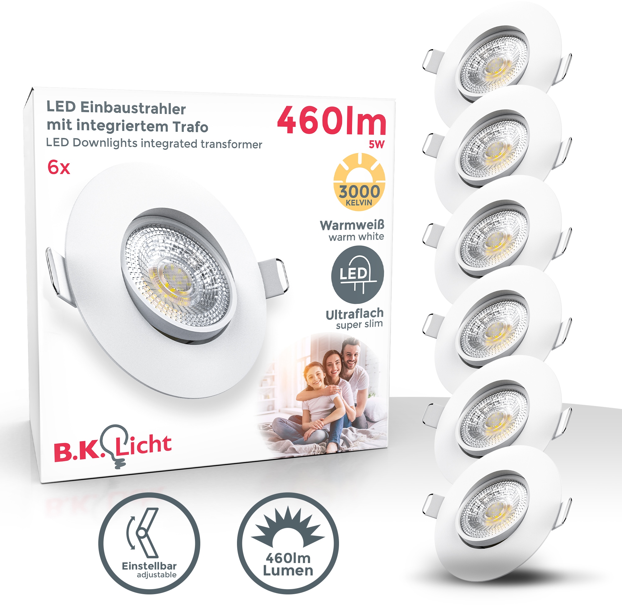 LED Einbauleuchte, Einbauspots, schwenkbar, IP23, ultra-flach, Deckenspots, warmweiß,...