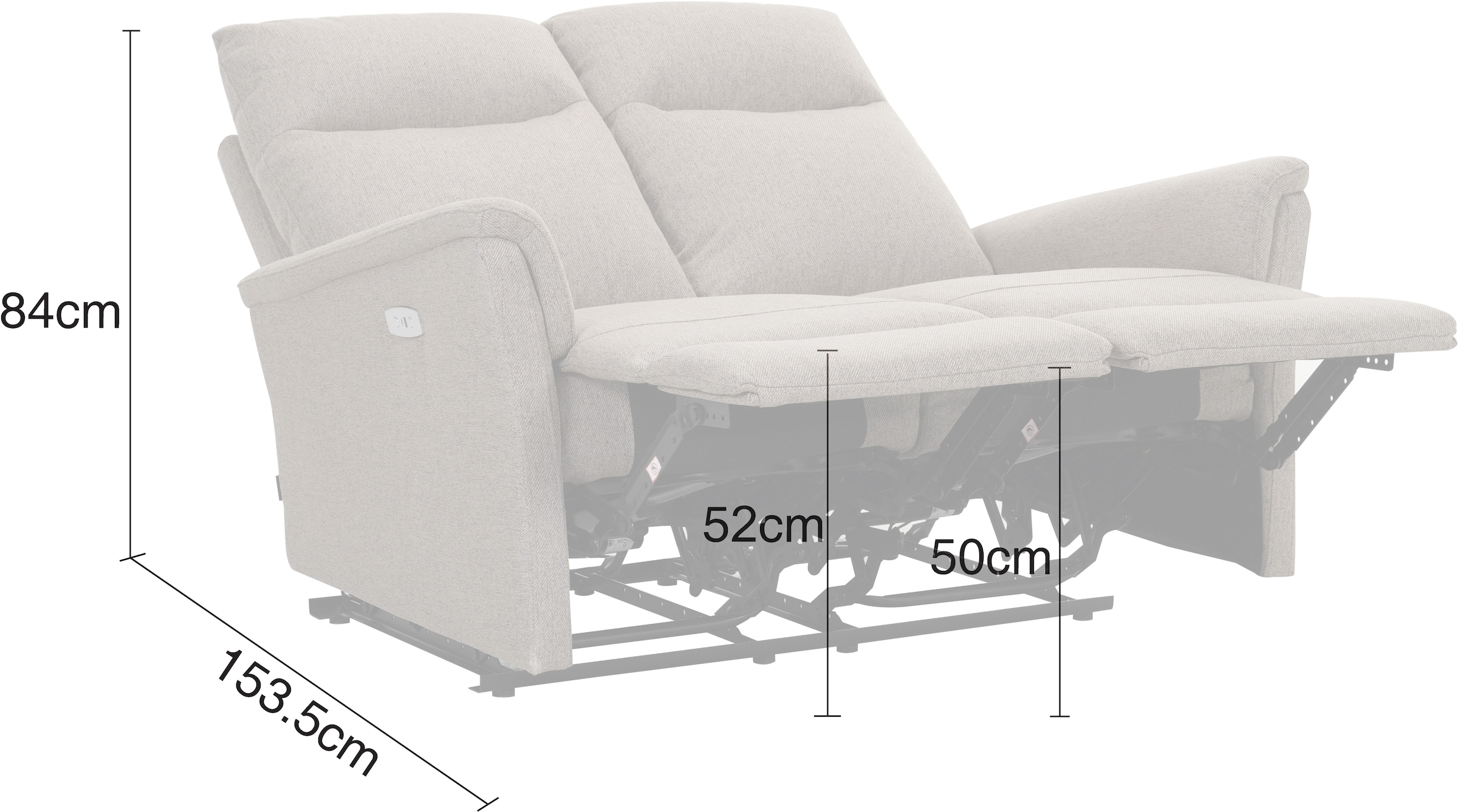 Home affaire 2-Sitzer »FINNARA,2-Sitzer,elelektrische Relaxfunktion in 2 Sitzen, USB A/C« Liegefunktion 105°-135°, Federkern,