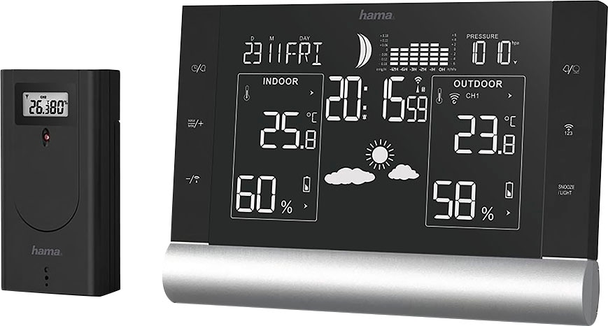 Hama Wetterstation »Funkuhr Black Line Plus« () inkl. Funk-Außensensor in schwarz