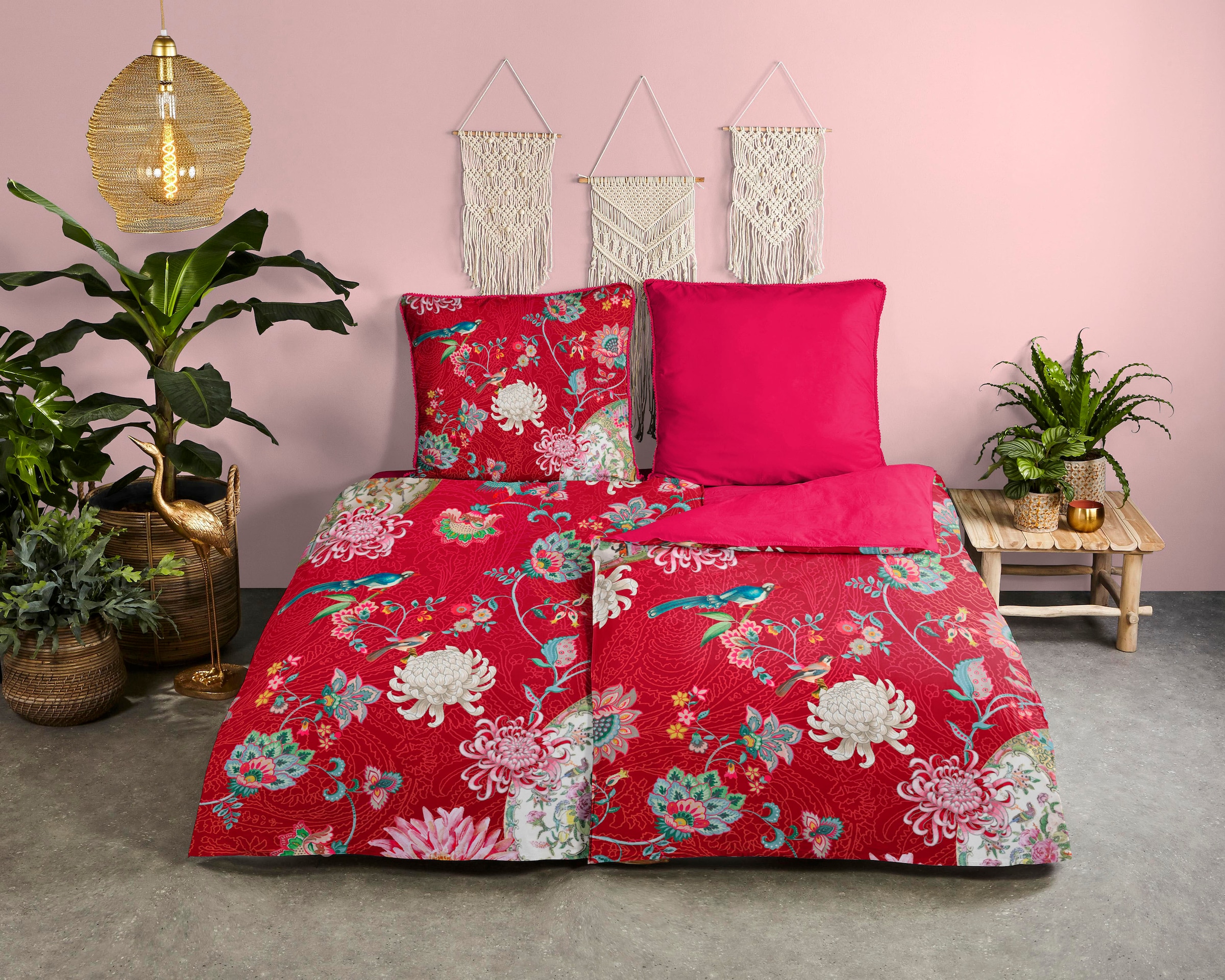 Happiness Wendebettwäsche »Ming«, Baumwolle, Perkal, 135x200, Reißverschluss, Wendeoptik, Bunt, Blumen