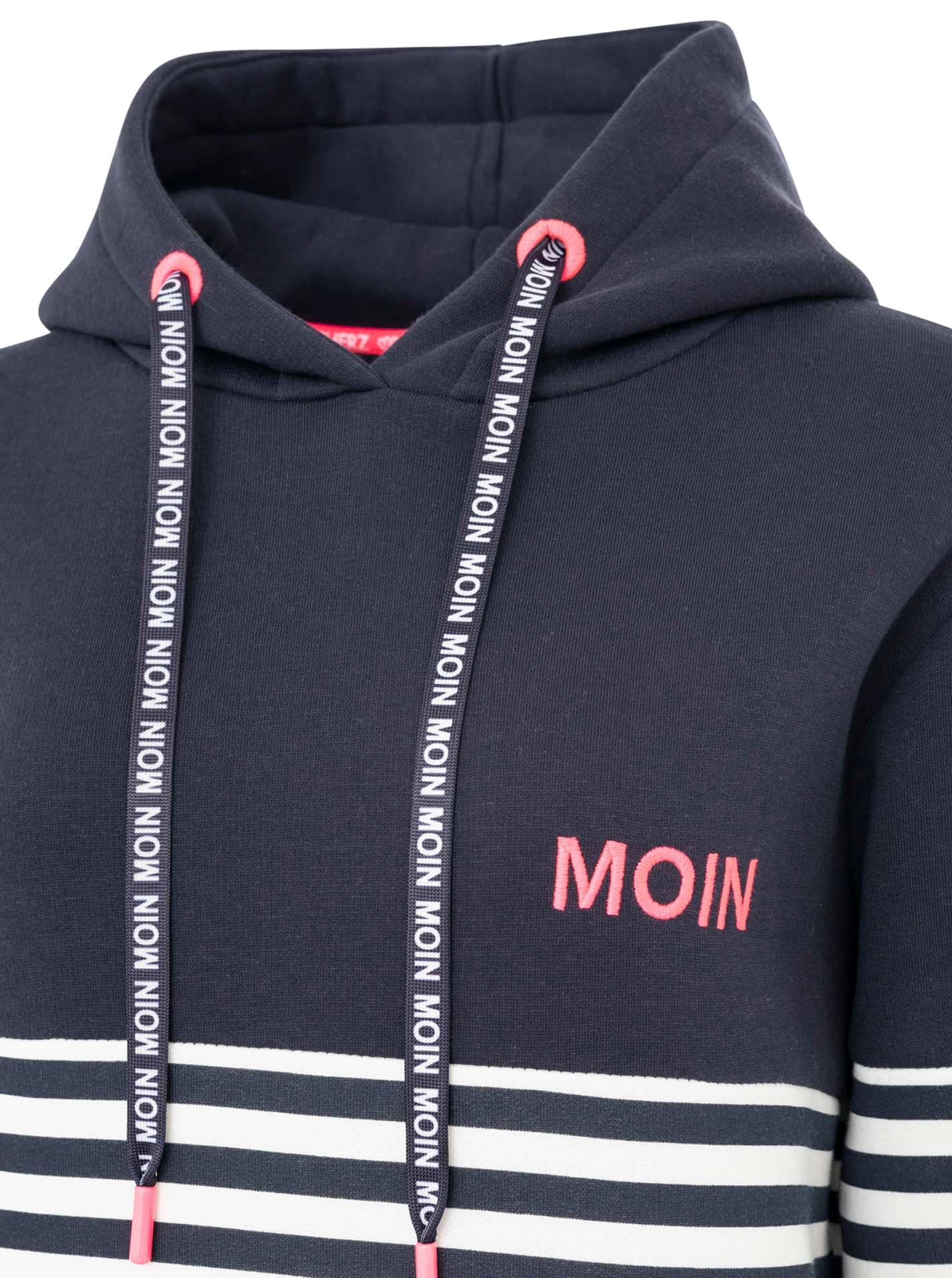 Zwillingsherz Hoodie »"Moin Streifen"«, mit Moin und Anker Stickerei und bedruckter Kordel, gestreift