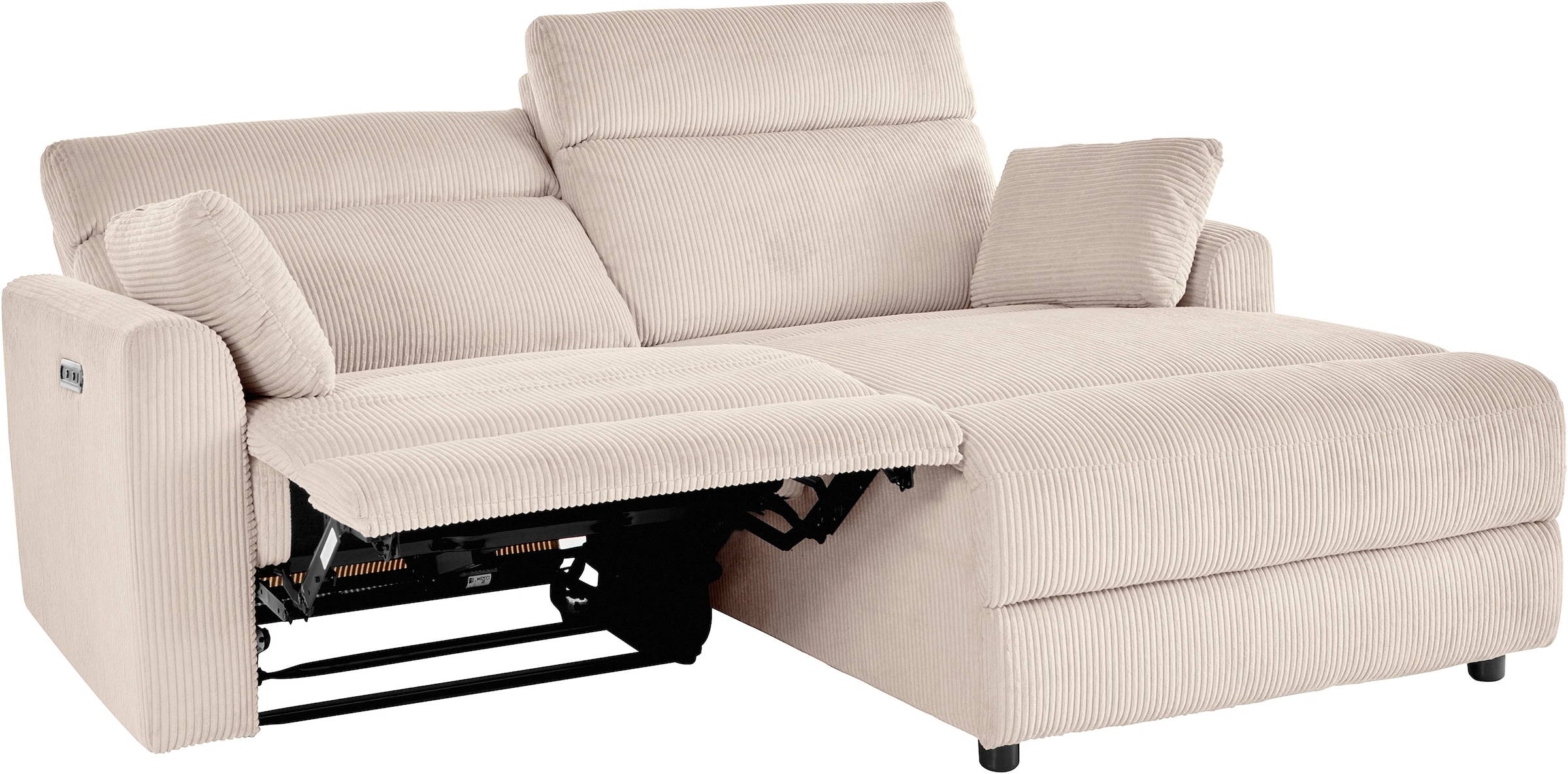 INOSIGN Ecksofa »JENNA, L-Form, 209cm, manuelle u. elektrische Funktion, mit USB A/C,«, Liegefunktion 105°-150°, Federkern, Struktur fein