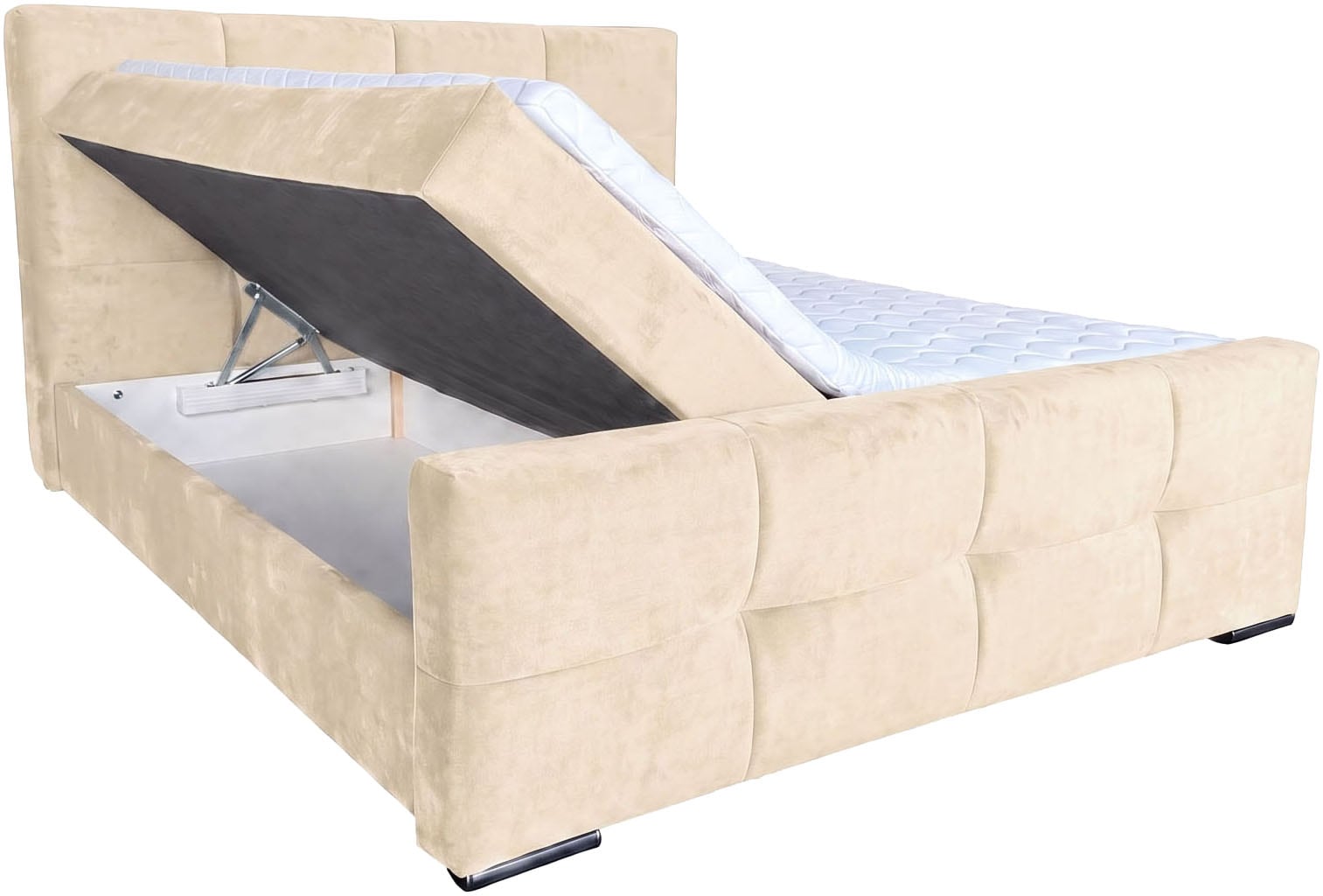 OTTO home Boxbett »FIETTE, Polsterbett mit Bettkasten, inkl. Taschenfederkernmatratze H3« inkl. Kaltschaumtopper, Luxus-Mircofaser-Bezug, Liegefläche 180x200 cm