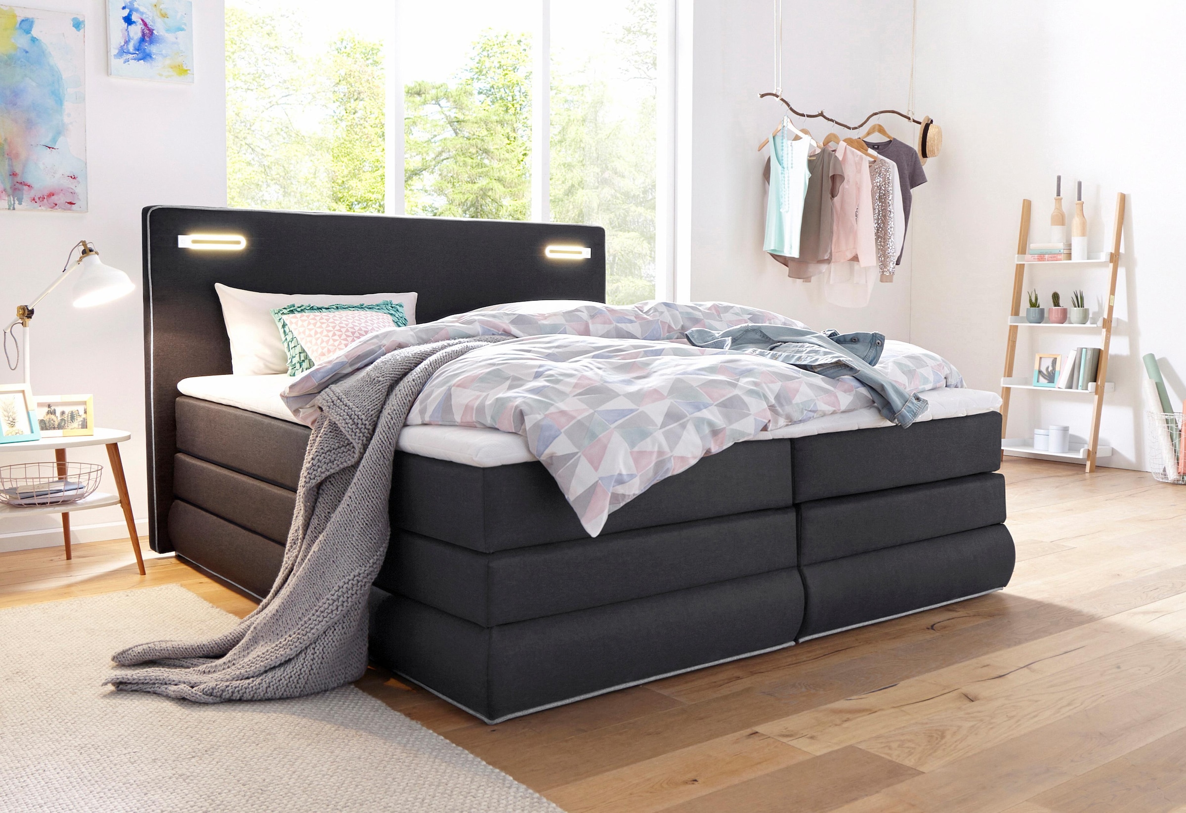 COLLECTION AB Boxspringbett »Ninoni«, inkl. Bettkasten, Topper und wahlweise mit LED-Beleuchtung, Liegefläche 180 x 200 cm