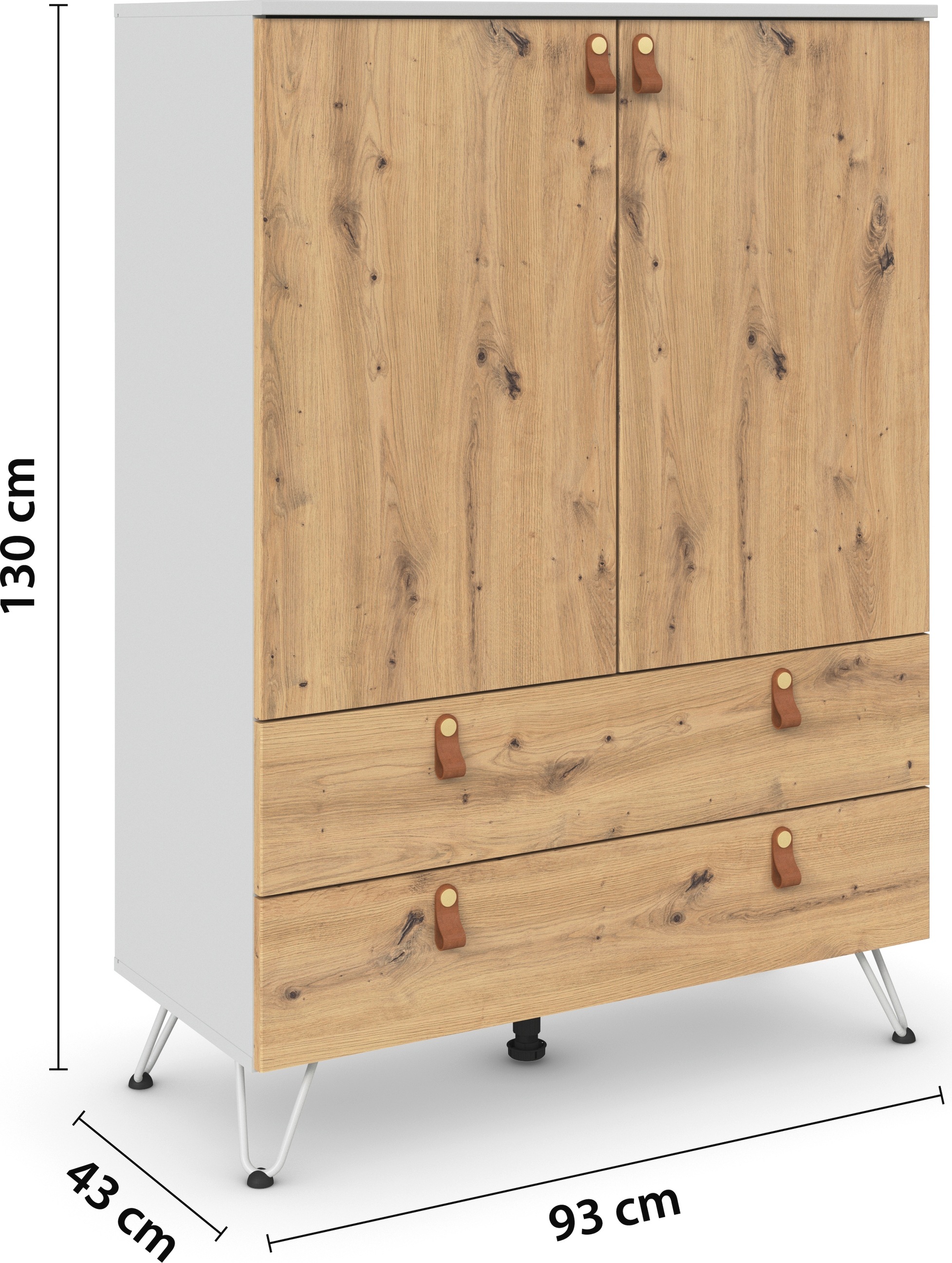 rauch Hochkommode »Homey by Aditio«, mit Grifflaschen in Leder, 2 Schubladen mit Softclose-Funktion