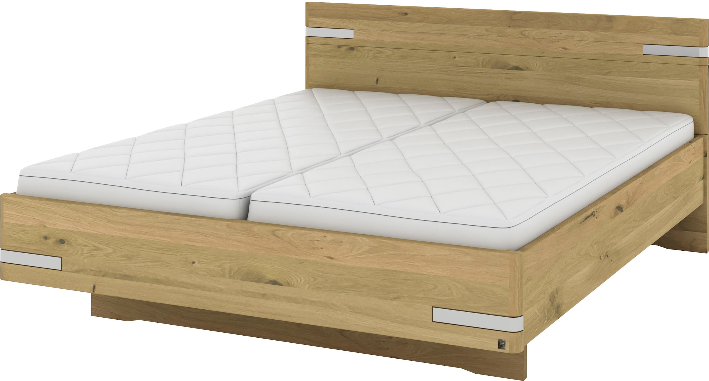 Musterring Holzbett »Savona, Bettgestell, Bettrahmen, teilmassiv Bianco-Eiche«, (Belastbarkeit 220 Kg, 4-fache Liegehöhenverstellung, MADE IN GERMANY), Kopfteil in Bianco-Eiche massiv, Details in Chrom, verschiedene Größen