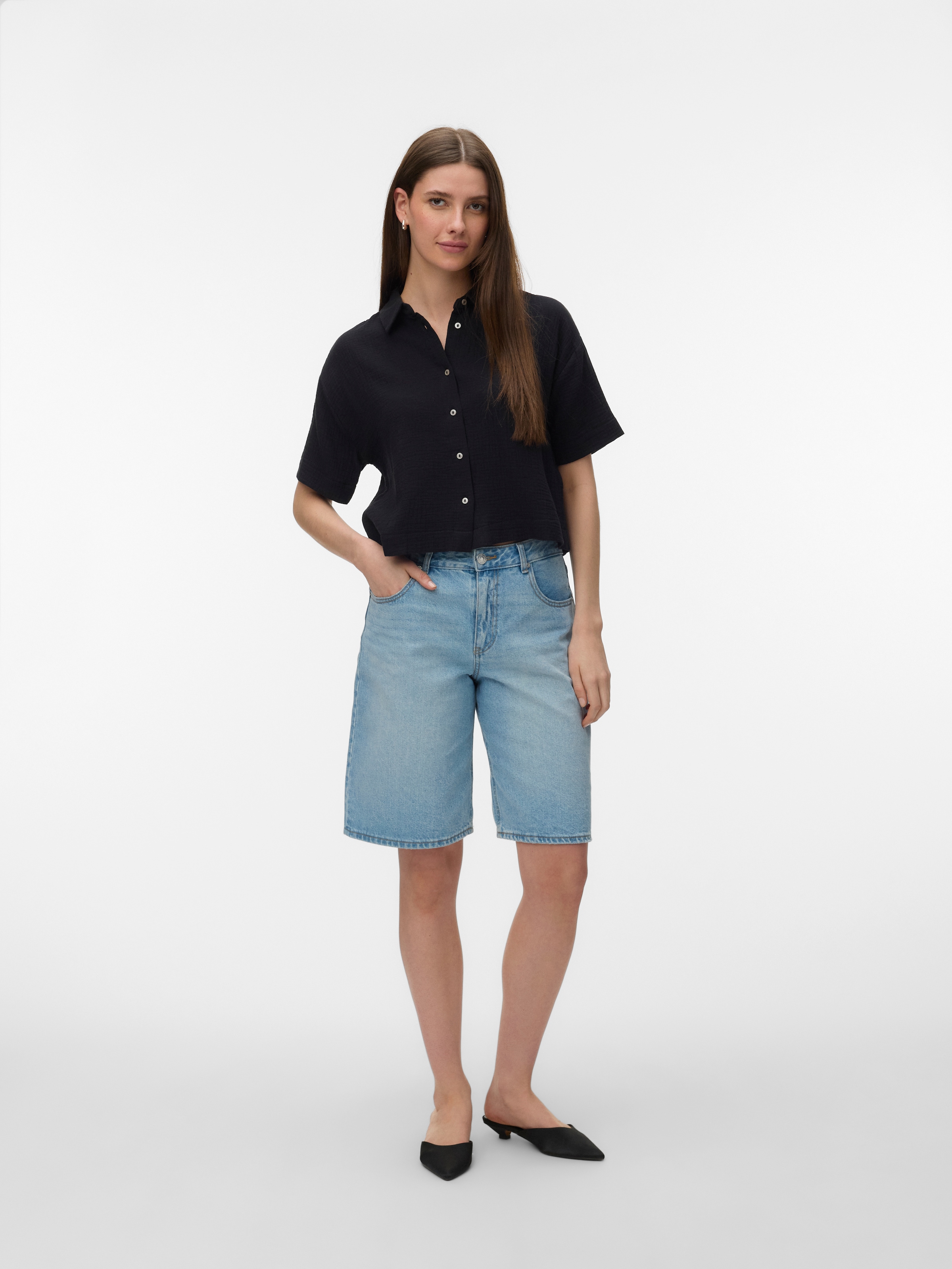 Vero Moda Kurzarmbluse »VMNATALI SS CROP SHIRT WVN NOOS« Baumwolle, verkürzte Form