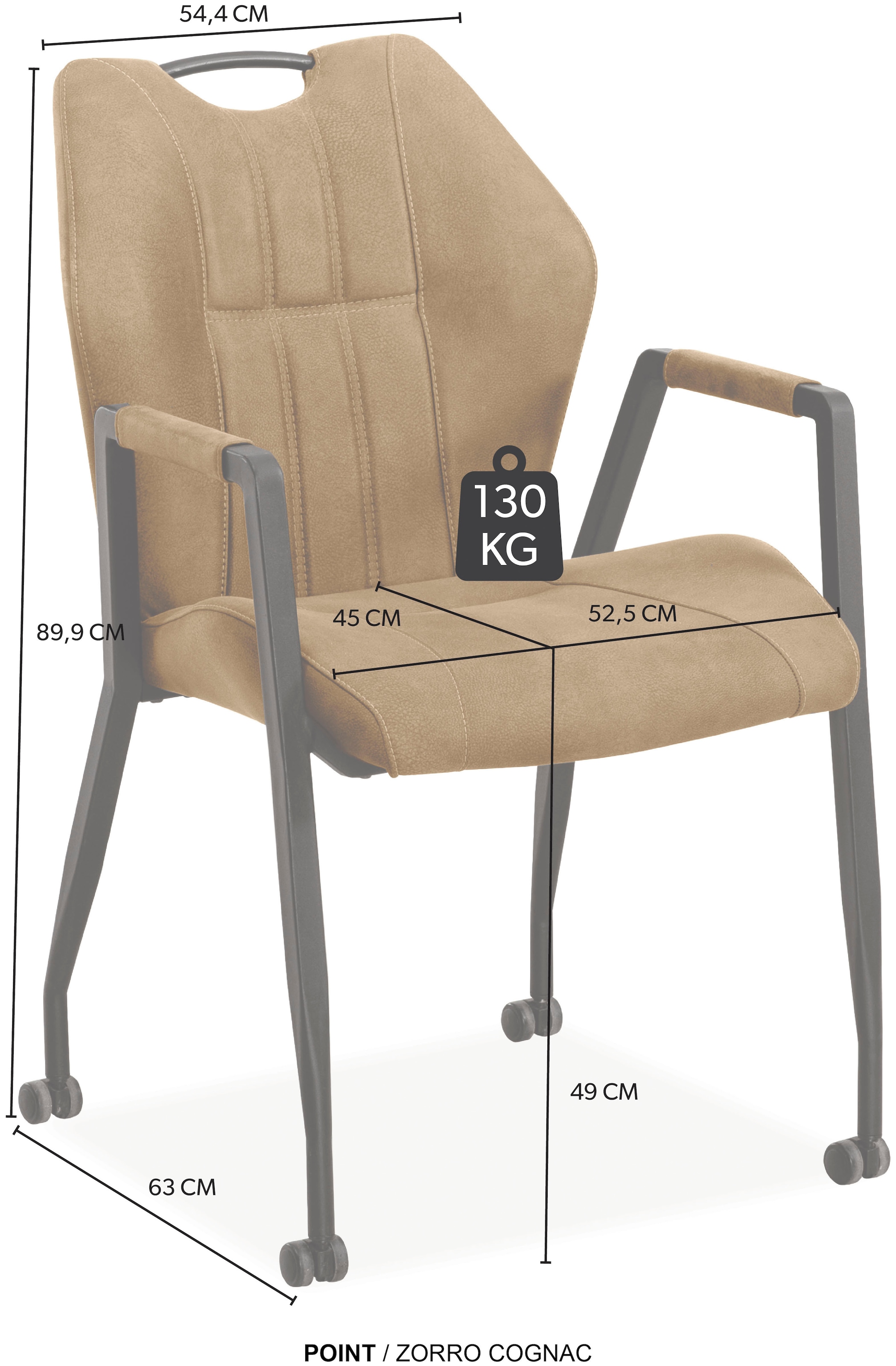 OMG Design Armlehnstuhl »Point«, (Set), 2 St., Stoff, Esszimmerstuhl mit Rollen, Bürostuhl