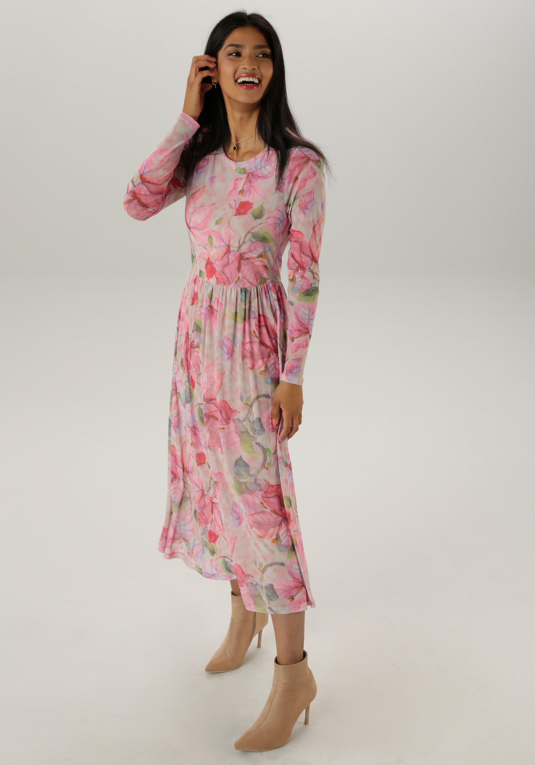 Aniston SELECTED Midikleid, in Mesh-Qualität und floralem Muster