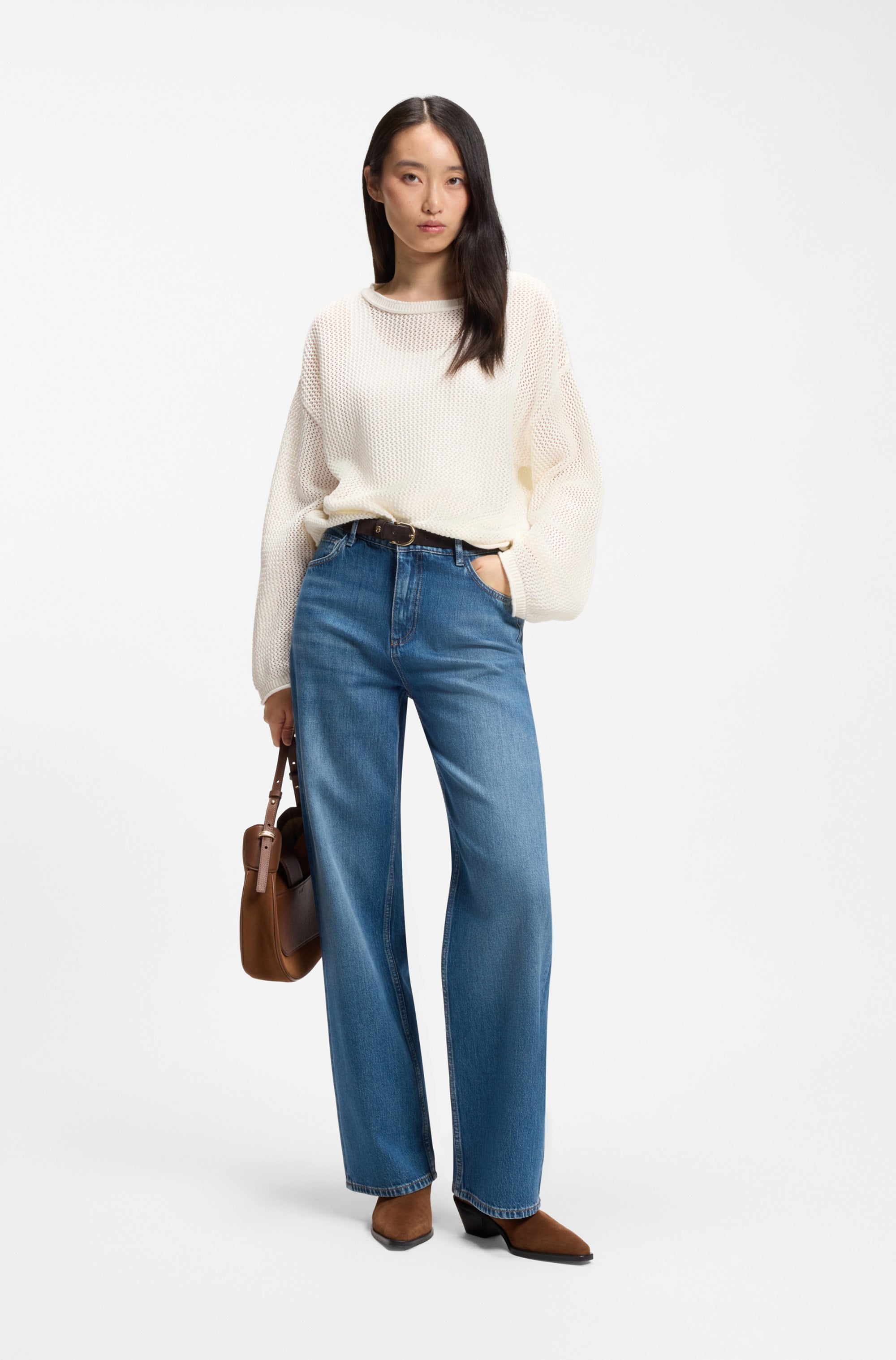 BOSS ORANGE Strickpullover »Farde Premium Damenmode« in Mesh-Struktur, Relaxed Fit