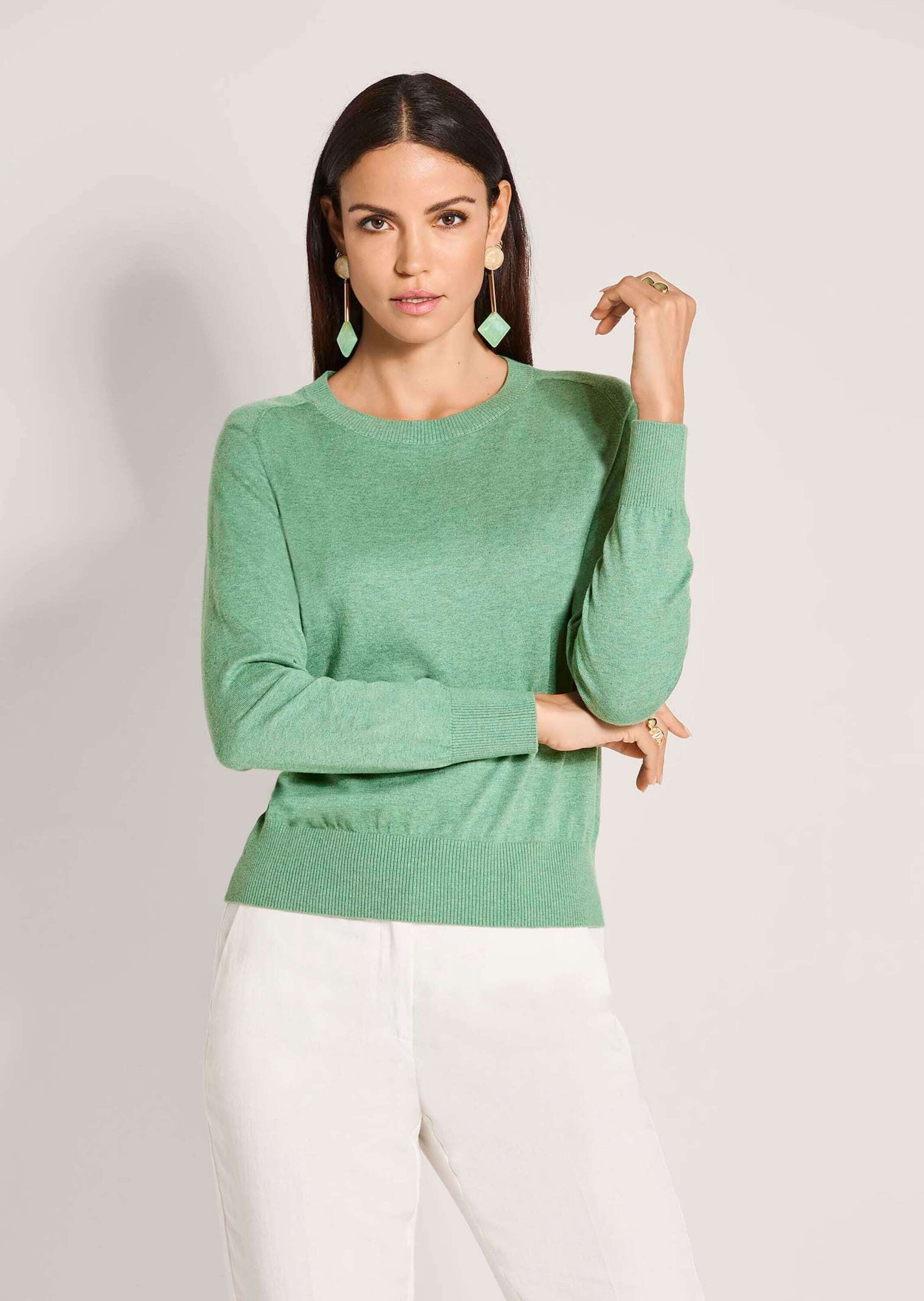 MADELEINE Longpullover »Feinstrickpullover Basic-Pullover mit Rundhals« Ärmel mit Sattel