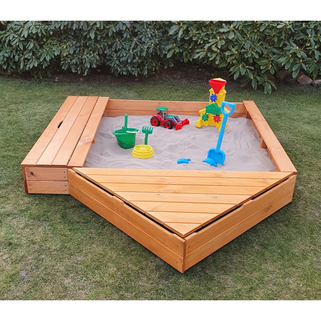 promadino Sandkasten »MULTI«, (Set), BxLxH: 260x172x22 cm, mit Bugbox und Sitzbox