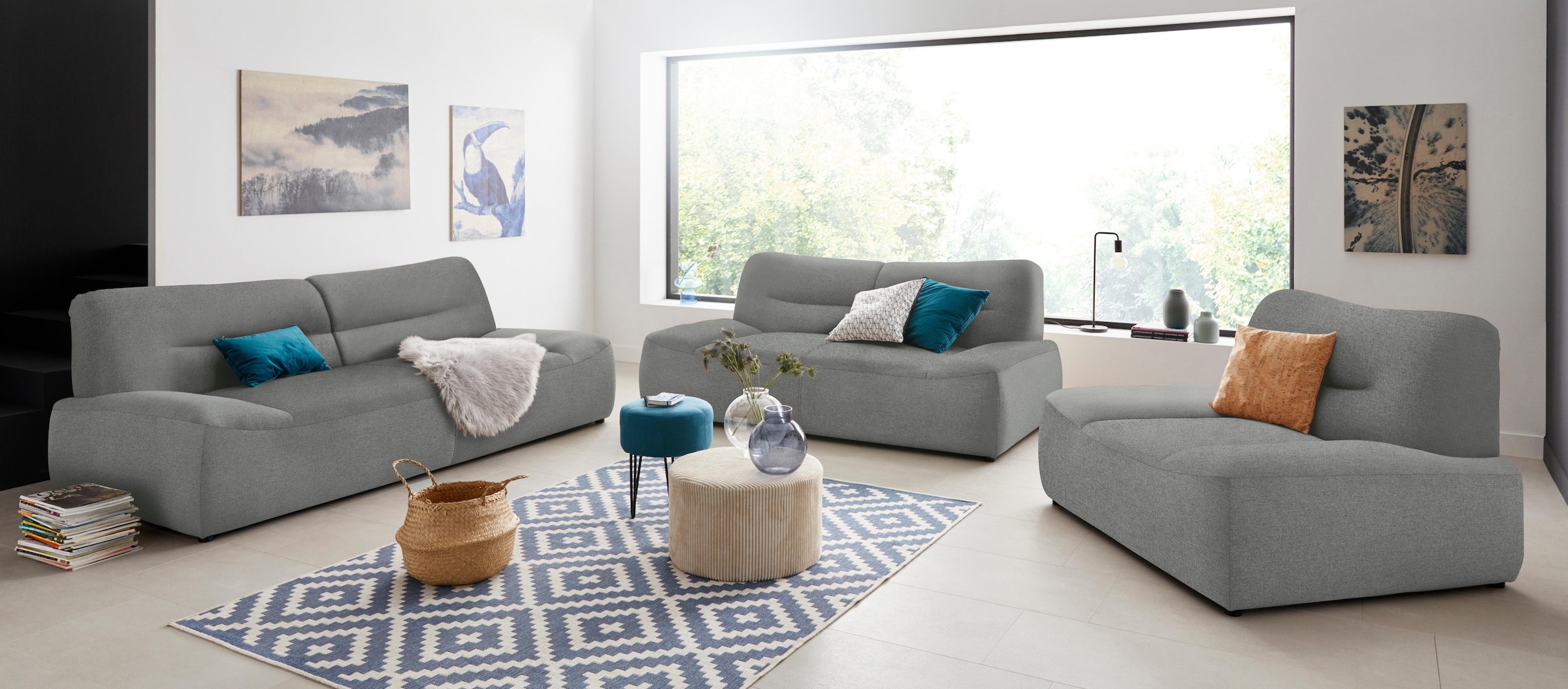 DOMO collection 2-Sitzer »Cesena modernes Sofa mit flachen Armlehnen, komfortabel«, fester Sitzkomfort, frei im Raum stellbar