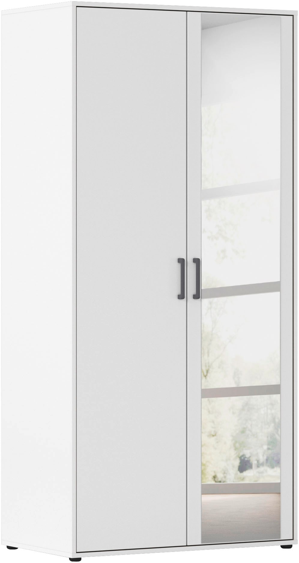 rauch Drehtürenschrank »Kleiderschrank Schrank Garderobe Wäscheschrank VOYAGER« in 3 verschiedenen Ausstattungen BASIC/CLASSIC/PREMIUM,  mit modernen Griffen in Graumetallic und Spiegel