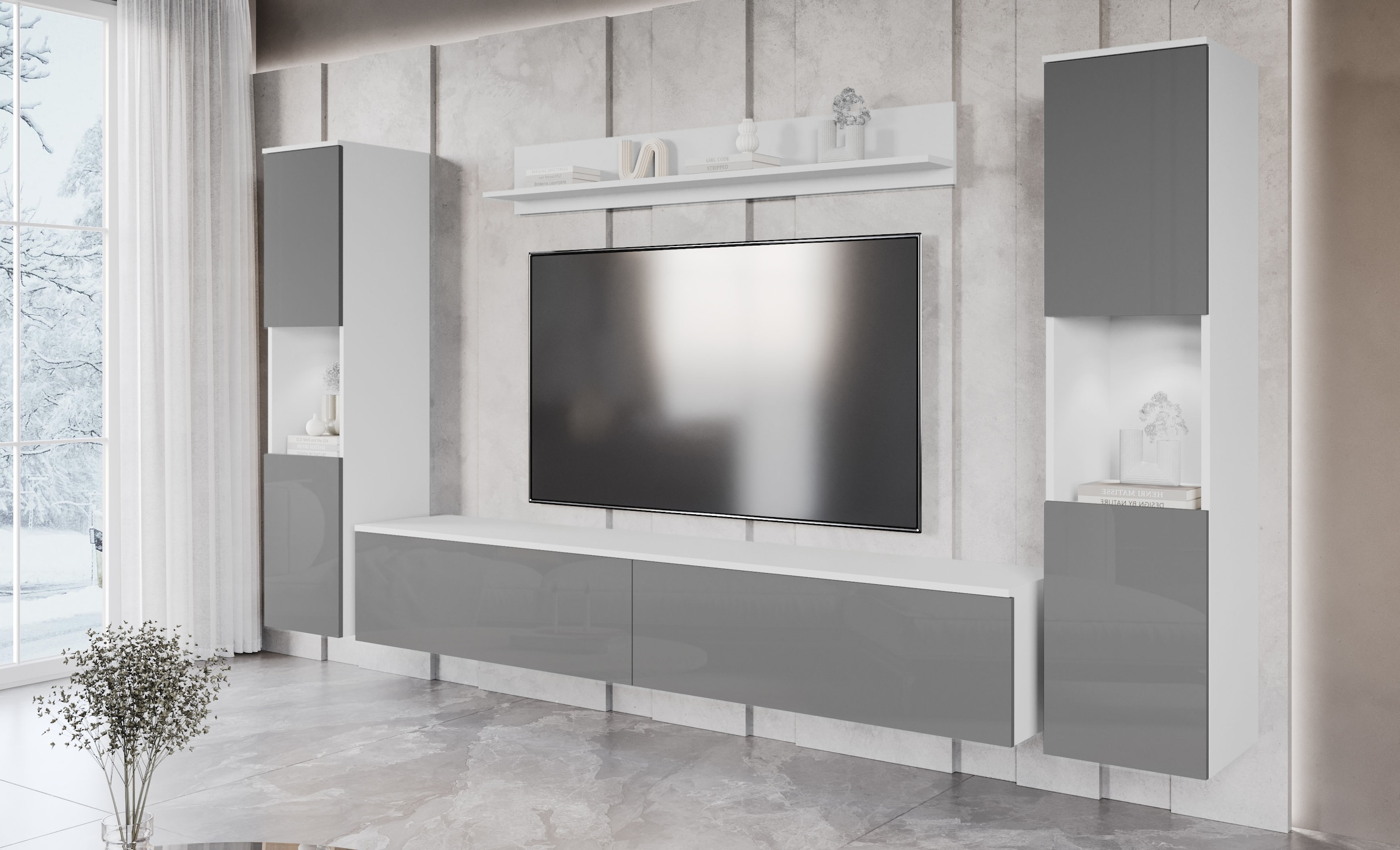 INOSIGN Wohnwand »PARIS, Vitrine Türanschlag links/rechts wechselbar« Komplett-Set, 4 Stk. tlg.