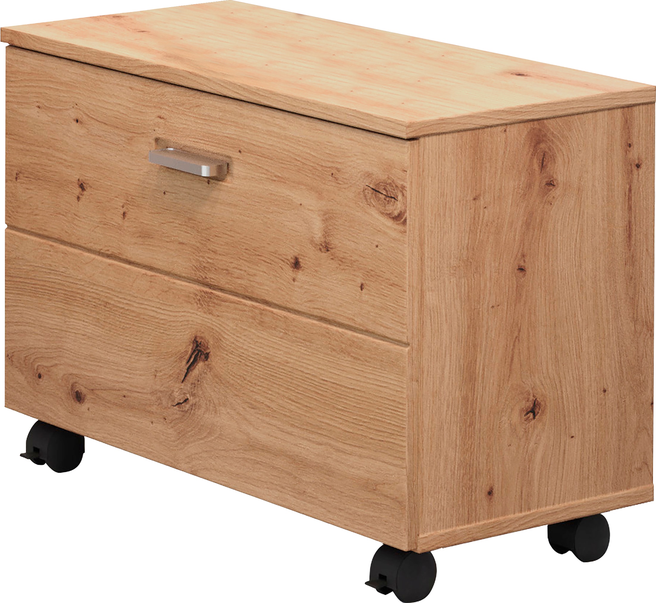 welltime Rollcontainer »Gossau«, Bad-Rollcontainer in Echtholzoptik mit 2 Fächern - (B/T/H) 55/34/47 cm