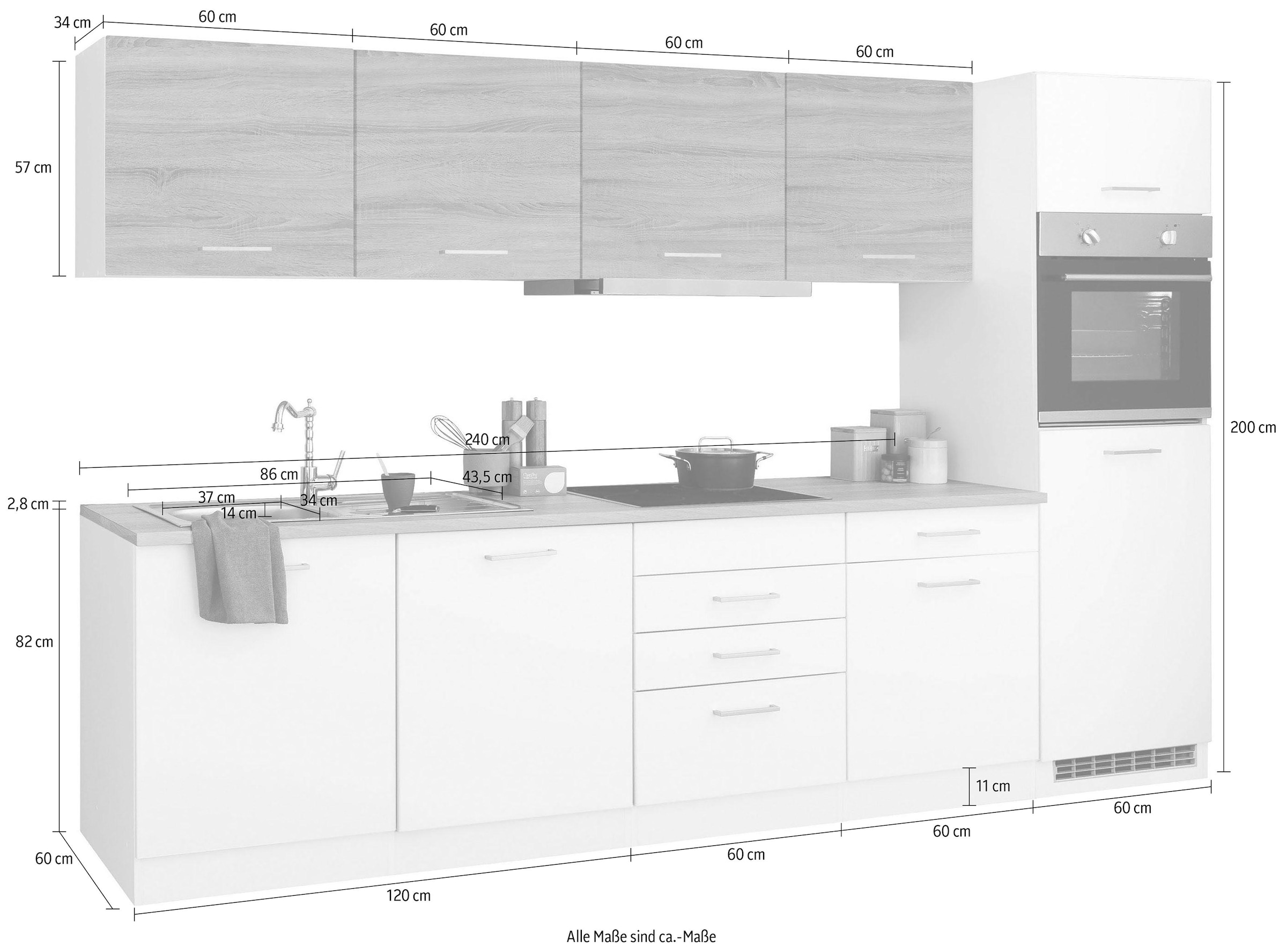 KOCHSTATION Küchenzeile »KS-Visby«, mit E-Geräten, Breite 300 cm inkl. Kühlschrank
