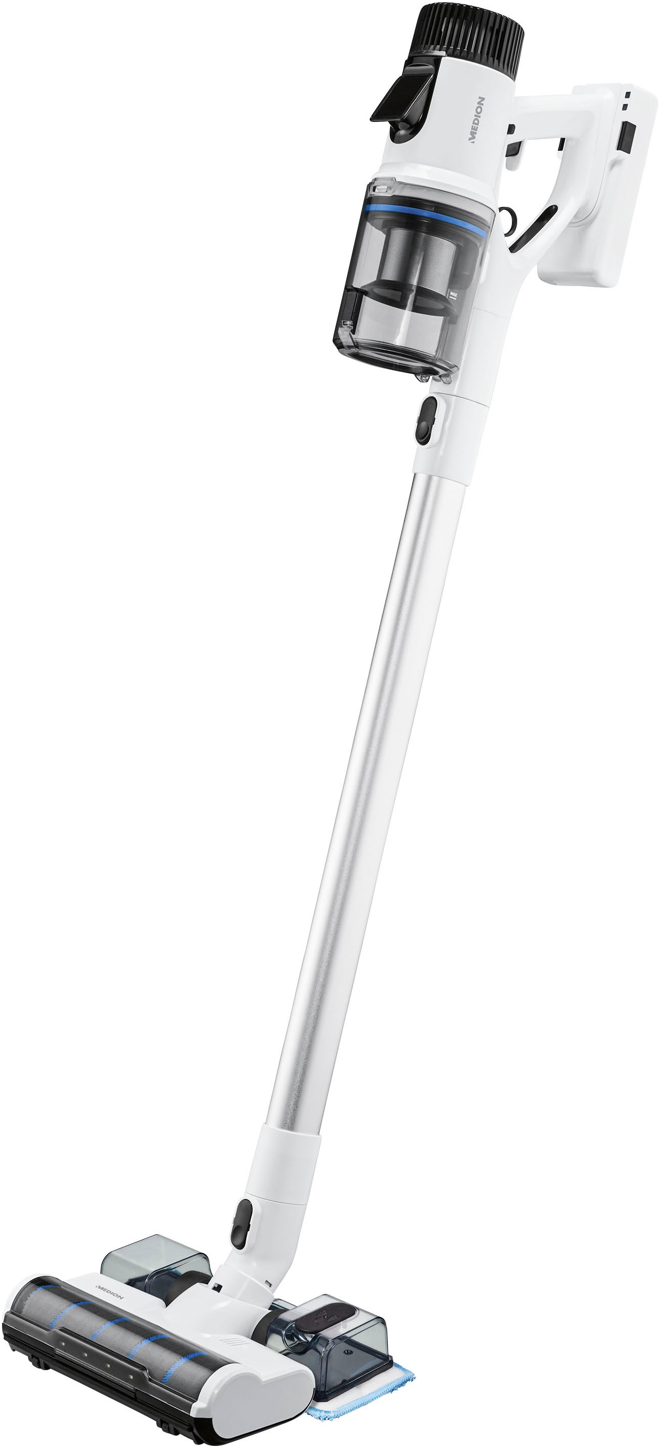 Medion® Akku-Stielstaubsauger »P400 W (MD 12051), beutellose Zyklon-Technologie, 26 kPa Saugleistung«, LED-Touch-Display, Staubsensor, integriertes Zubehör und Ladestation