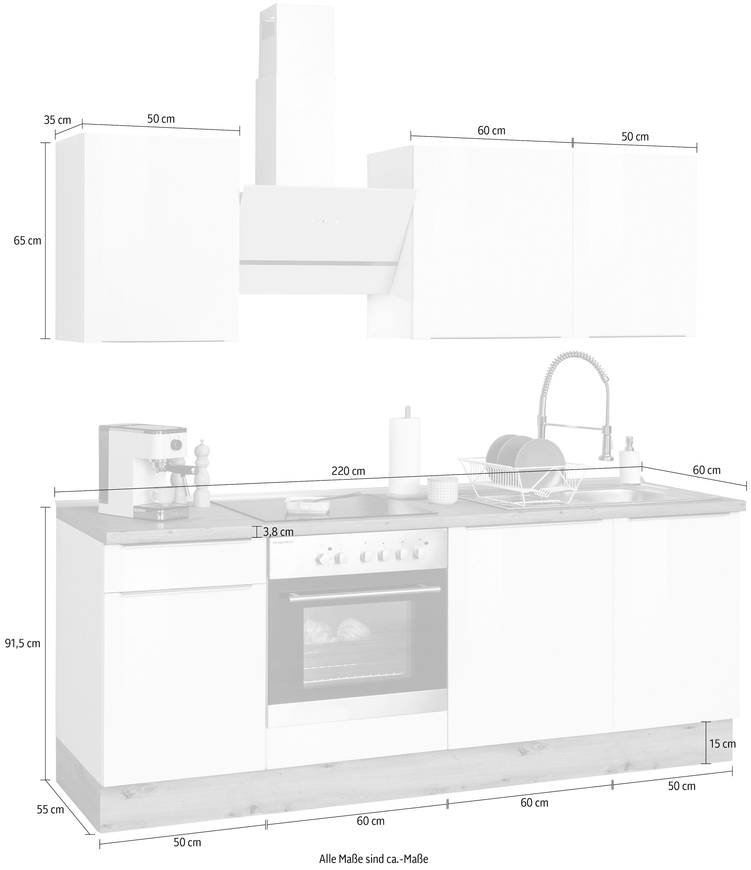 RESPEKTA wie »Safado Marleen«, Serie Breite der OTTO Ausstattung Küchenzeile Soft hochwertige Shop im Online Close cm Funktion, aus 220