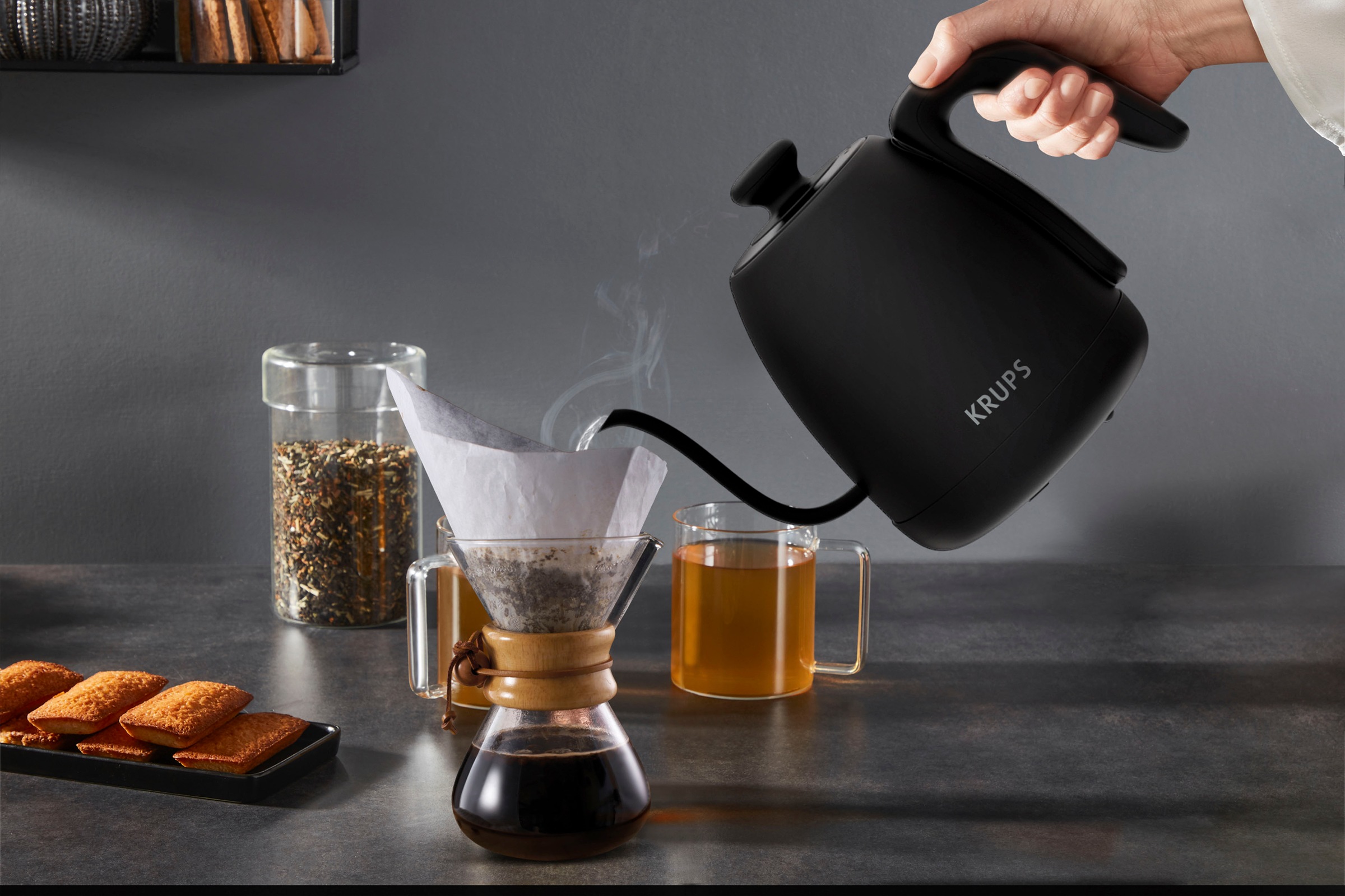 Krups Wasserkocher »BW9238 Café Control Gooseneck«, 1 l, 1200 W, Schwanenhals-Auslauf, 1 L, digitale Anzeige, 8 Einstellungen