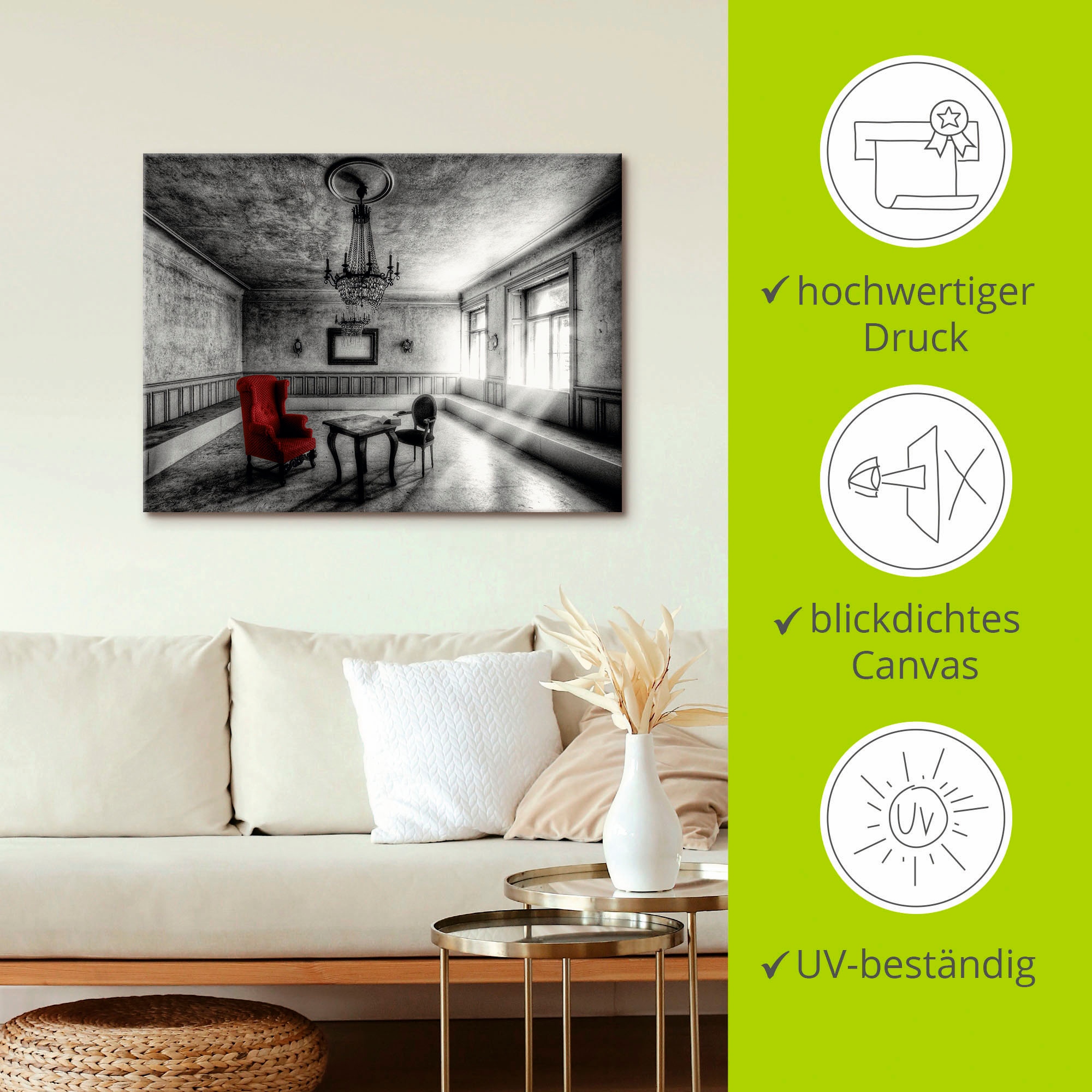 Artland Leinwandbild »Lost Place - Roter Sessel« Architektonische Elemente 1 Stk. tlg. auf Holzrahmen gespannt