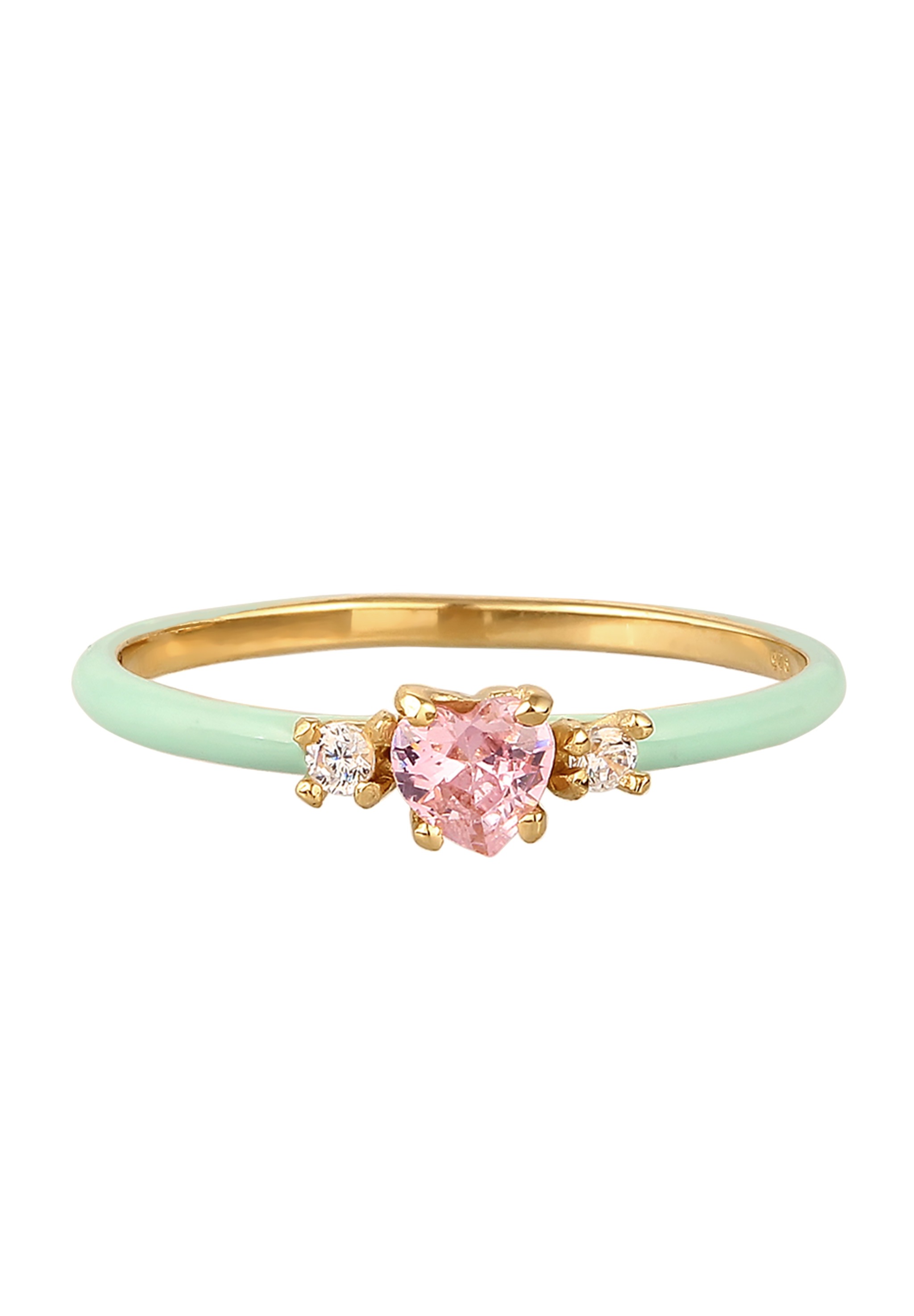 Elli Silberring »Ring Herz Zirkonia Pink Emaille 925 Sterling Silber vergoldet«