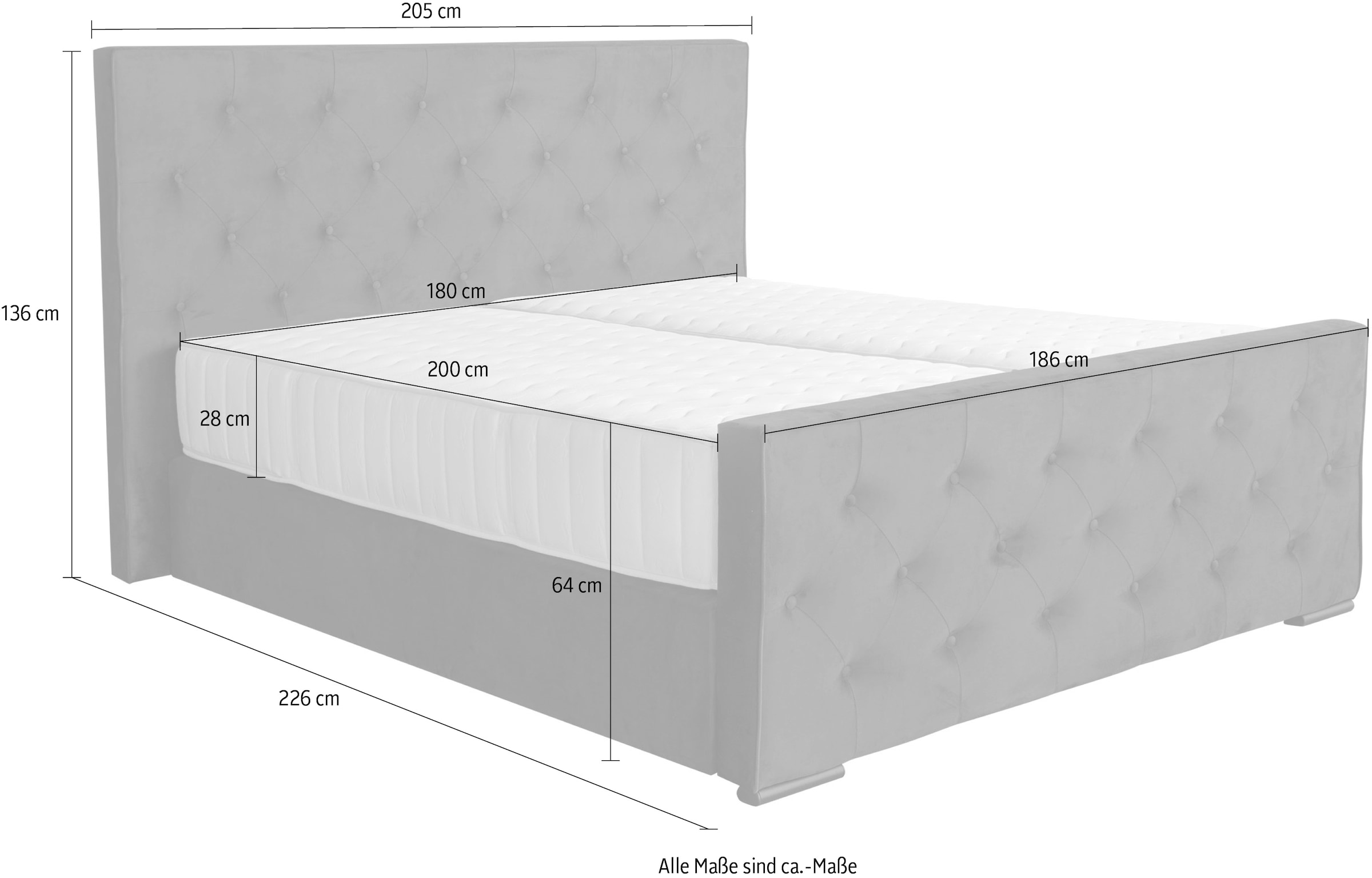 COLLECTION AB Boxspringbett »Florence inkl. Kingsize (28 cm) Matratze (H3) mit integriertem Topper«, inkl. Bettkasten, erhältlich in der Breite 180 cm