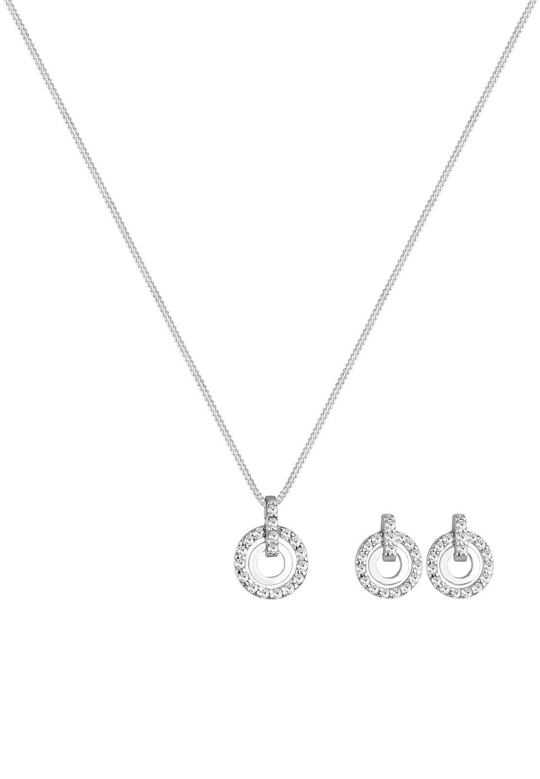 Elli Ohrring und Ketten Set »Schmuckset Kreis Weiß 925 Sterling Silber, mit Kristallen von Swarovski®«