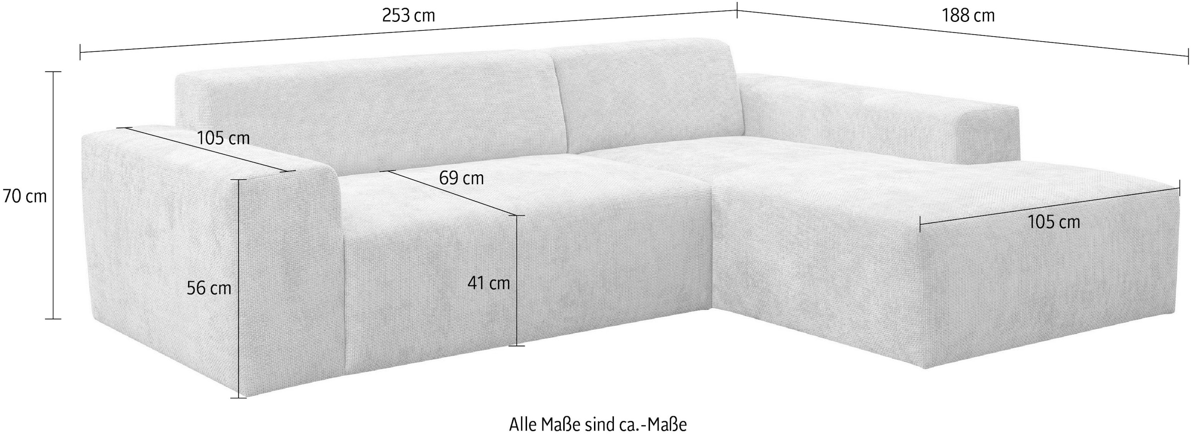 WERK2 Ecksofa »Zeus-L modern und zeitlos, Breite 253cm, bequemes Sofa«, Curvy Trend Ecksofa mit urbaner Optik