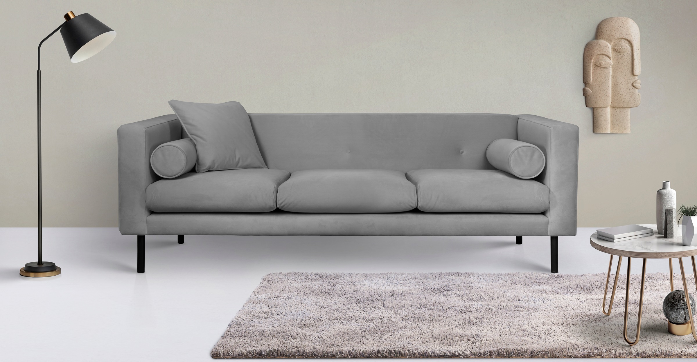 Guido Maria Kretschmer Home&Living 3-Sitzer »Lillibeth Designsofa mit Wellenunterfederung, Maße B/T/H: 218/74/83 cm«, Zierkissen als Wendekissen, Bezug Samtoptik oder Cord
