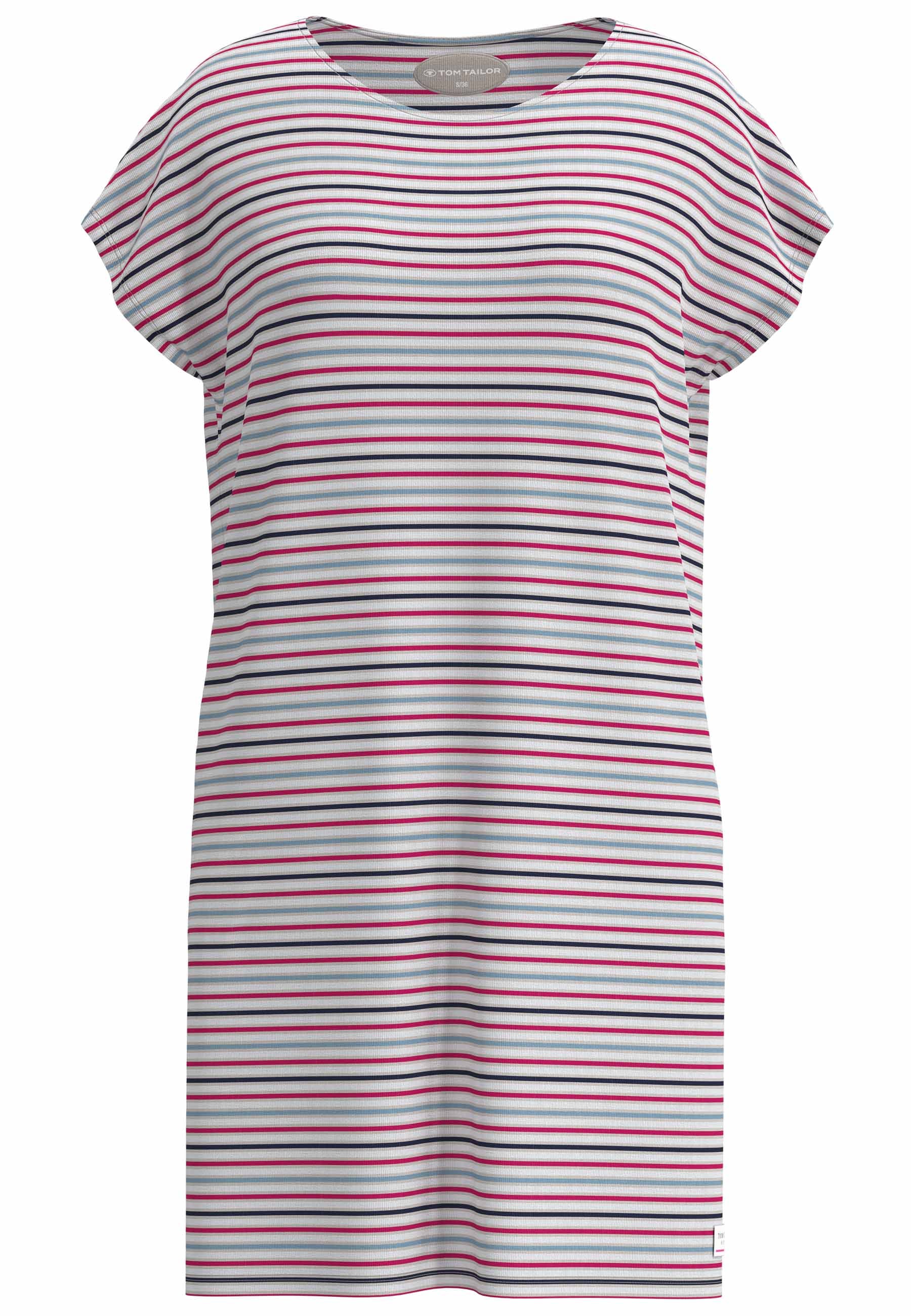 TOM TAILOR Nachthemd gestreift, Kurzarm, Rundhalsausschnitt, atmungsaktiv, Viskosemix