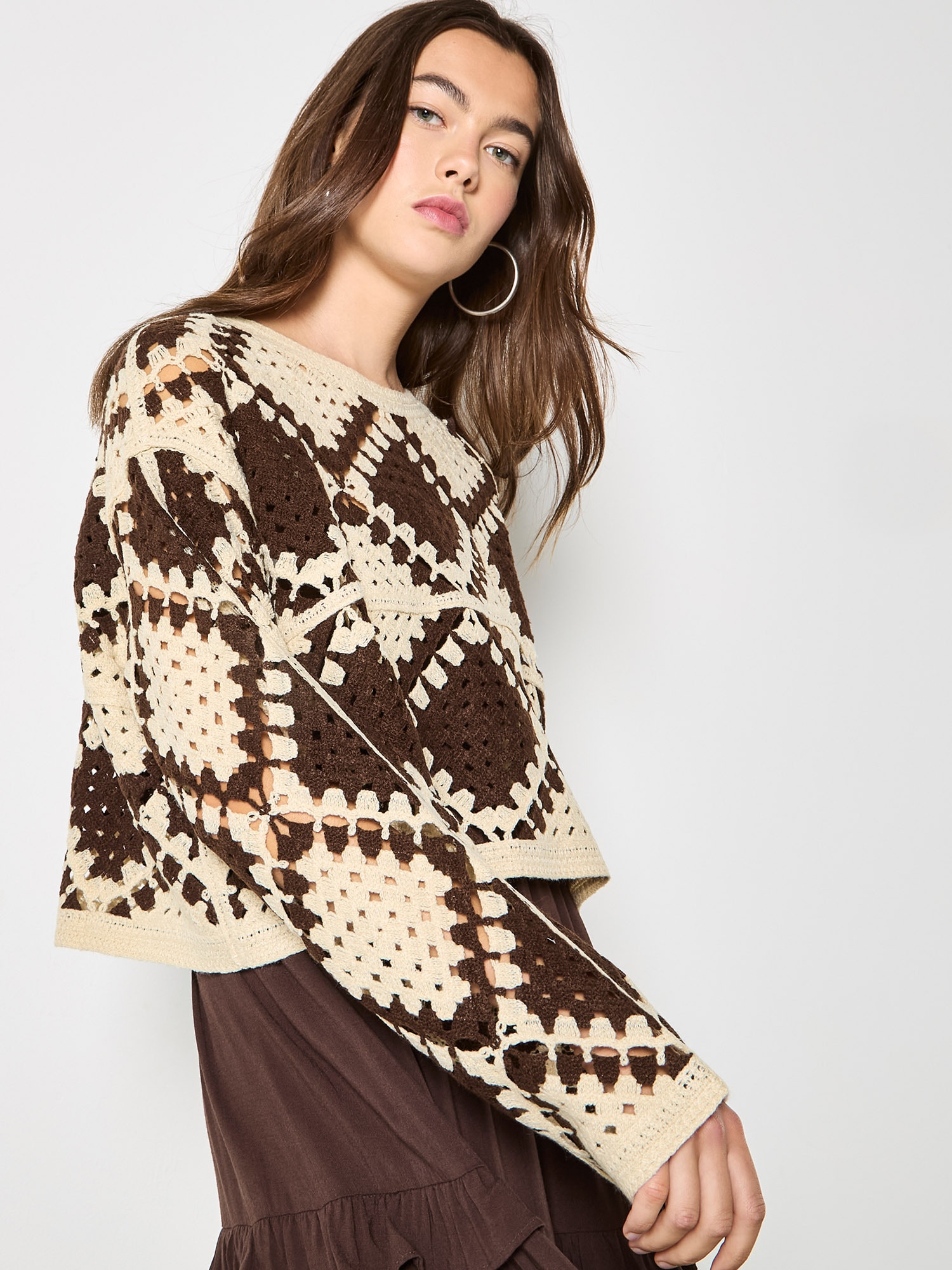 Apricot Strickpullover »Pullover« mit Häkelrauten