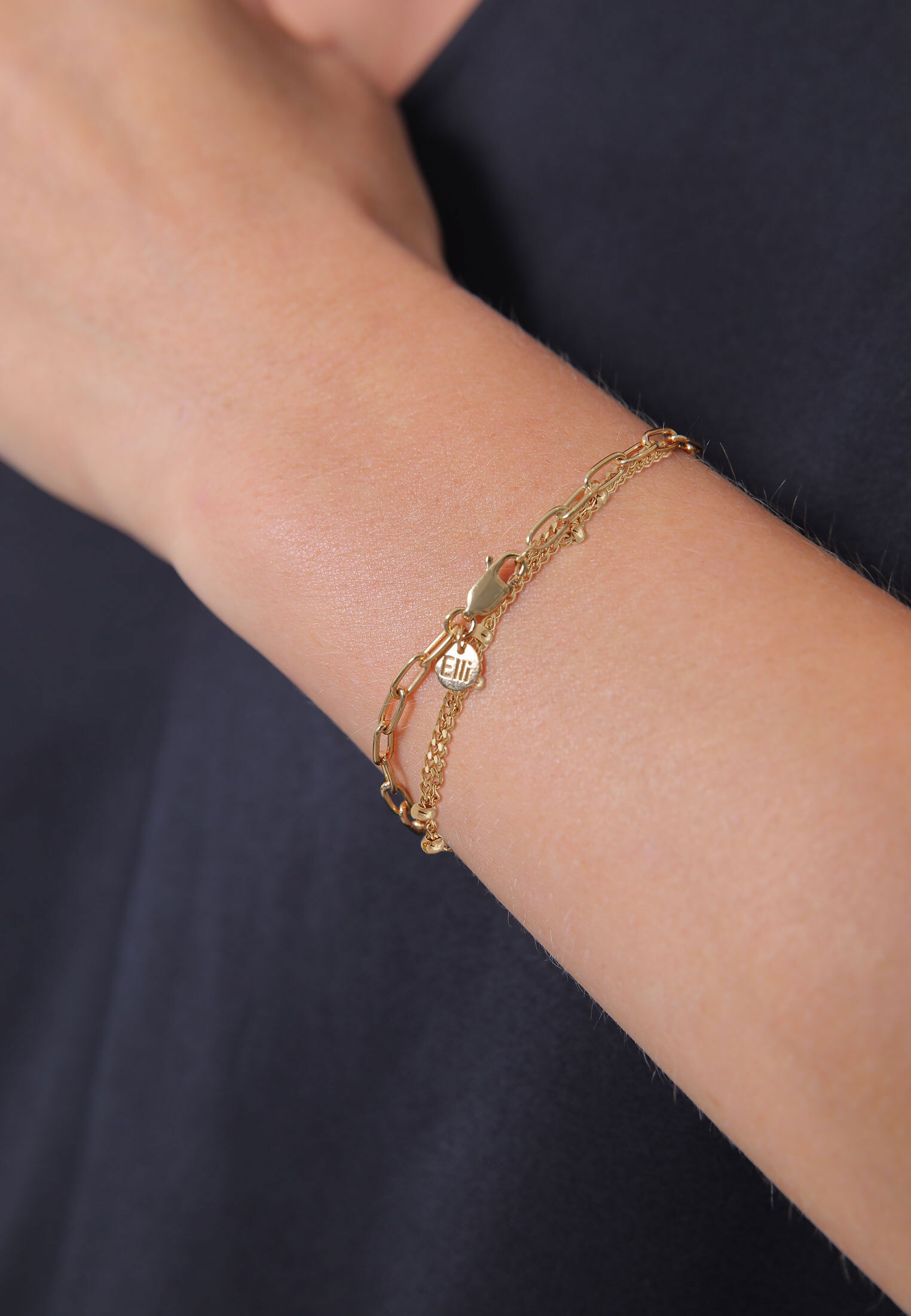 Elli Premium Armketten Set »Armband Glieder Layer Kugel (2 tlg) 925 Silber vergoldet«