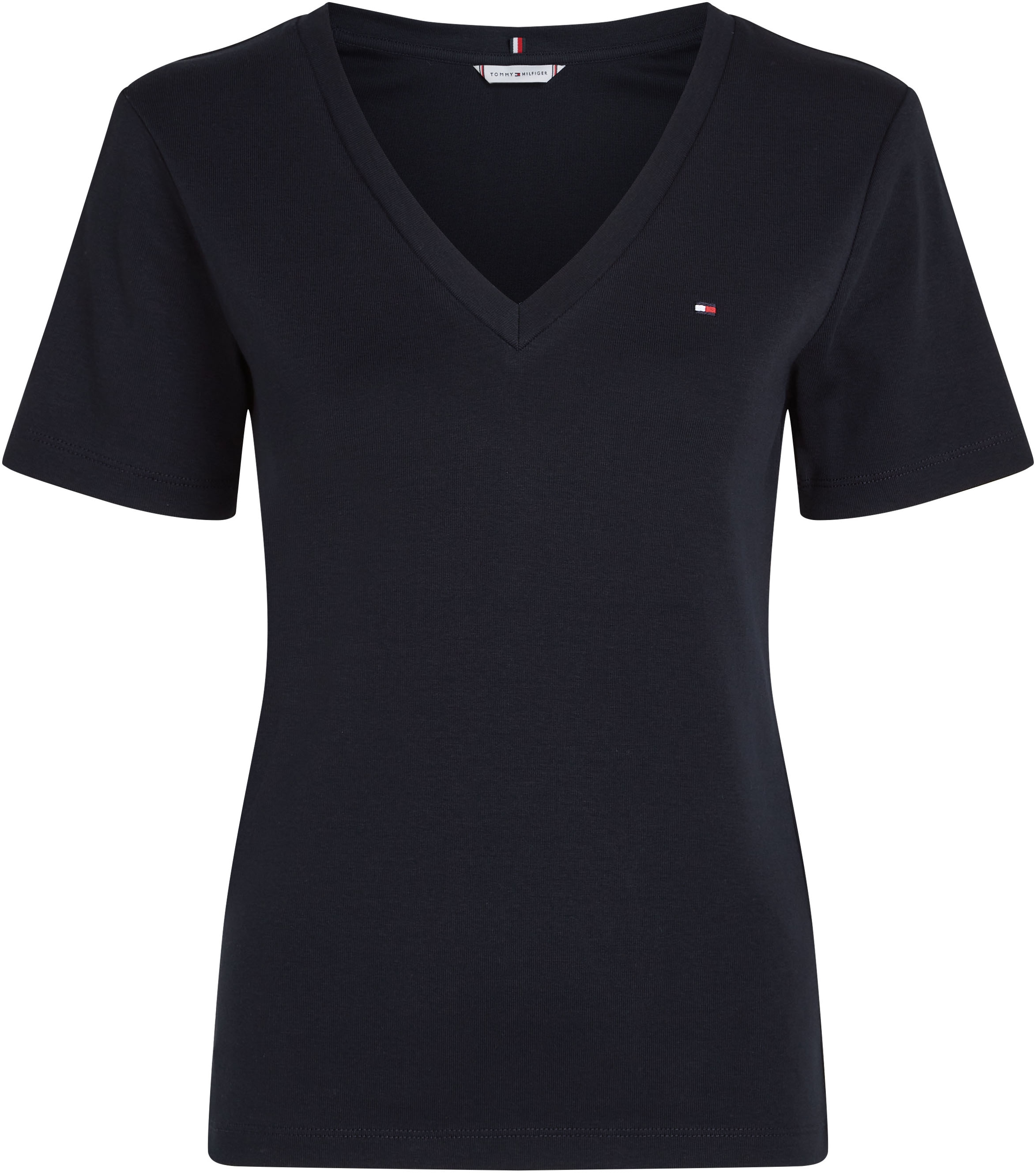 Tommy Hilfiger T-Shirt »SLIM CODY V-NK SS mit V-Ausschnitt und Streifen«, gestreift, casual, slim fit, Baumwolle, V-Ausschnitt