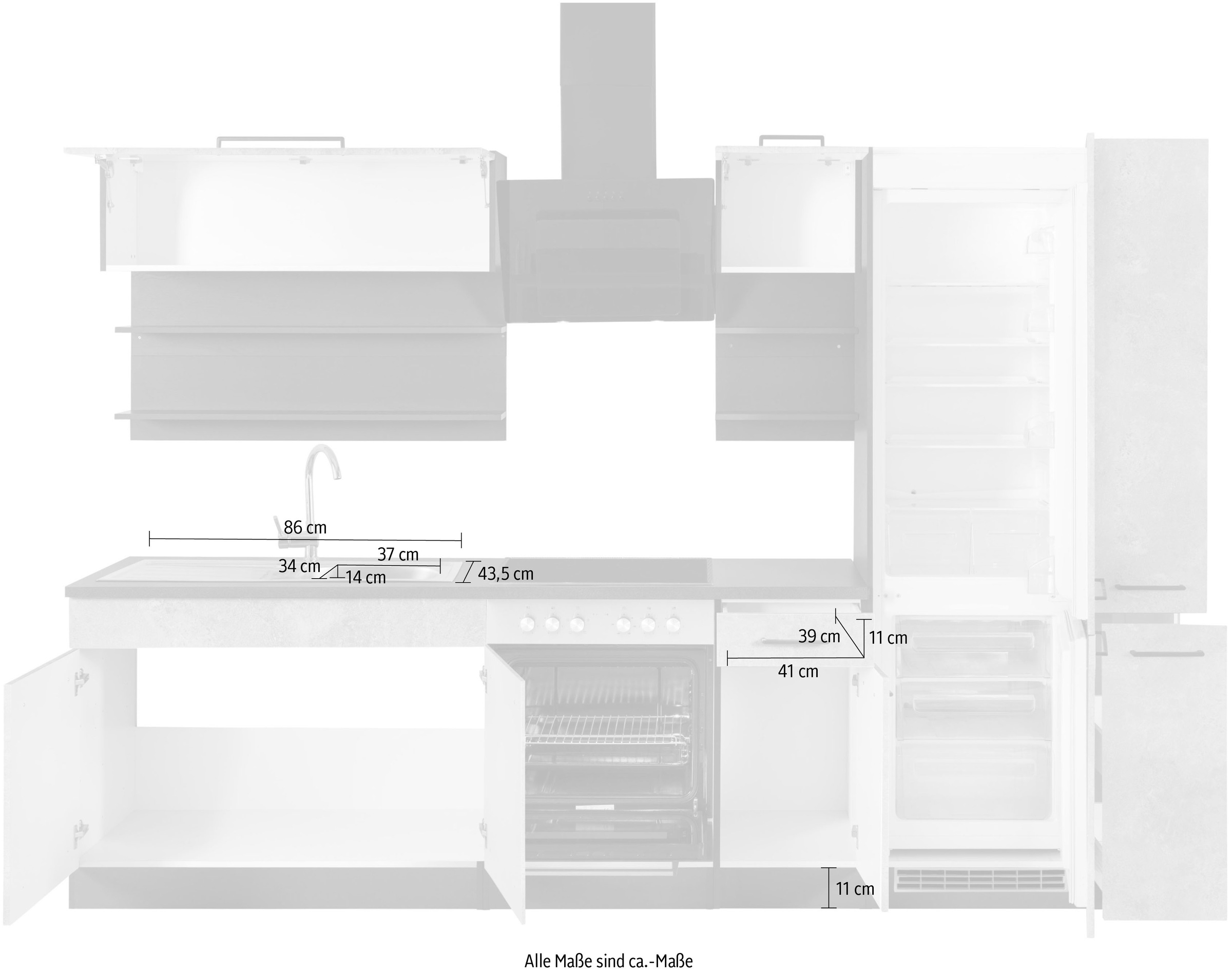 KOCHSTATION Küchenzeile »KS-Tulsa«, mit E-Geräten, Breite 300 cm, schwarze Metallgriffe, MDF Fronten