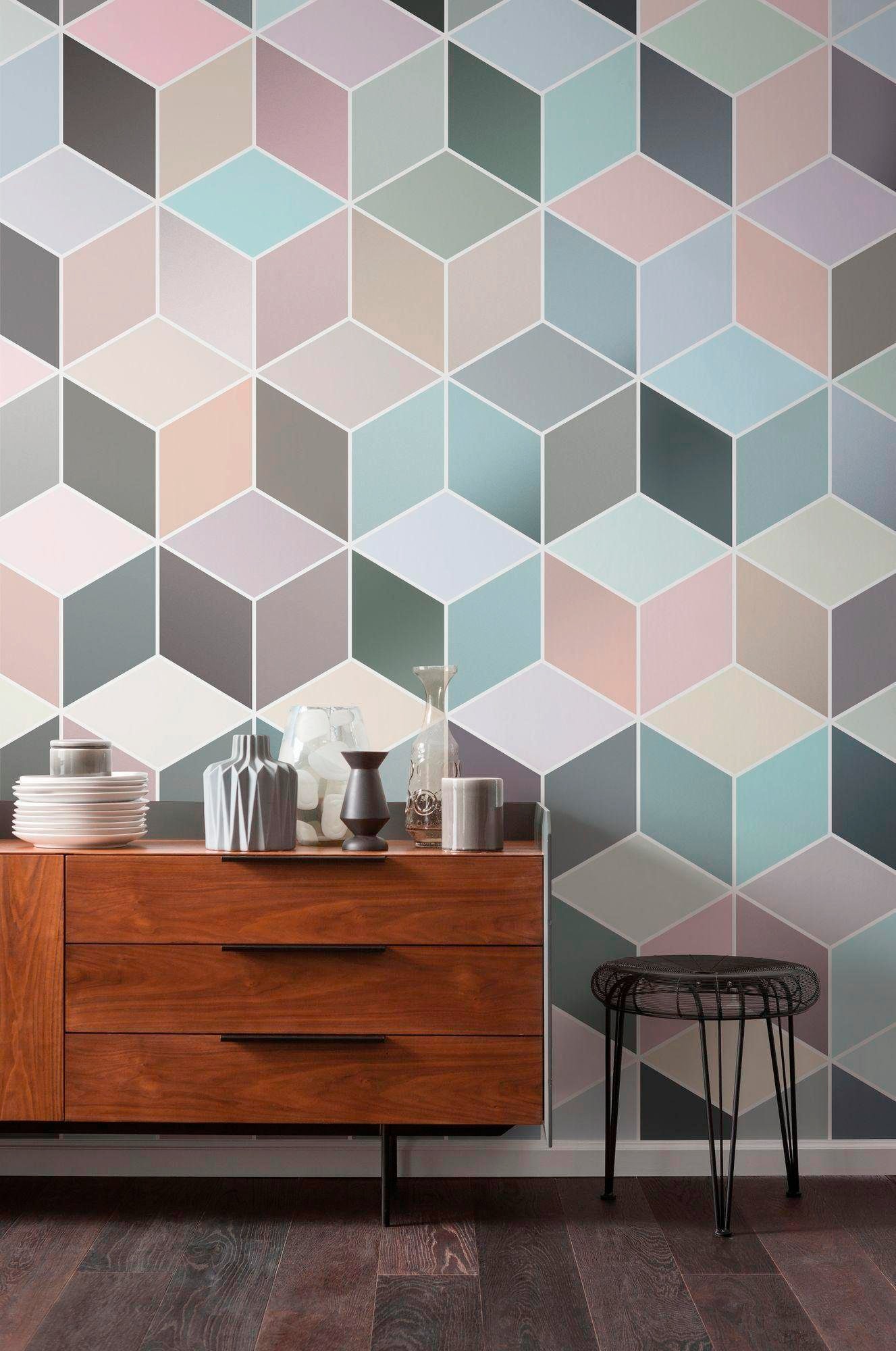 Komar Vliestapete »Digitaldruck Vlies - Cubes Pastel - Größe 200 x 250 cm«, bedruckt, Wohnzimmer, Schlafzimmer