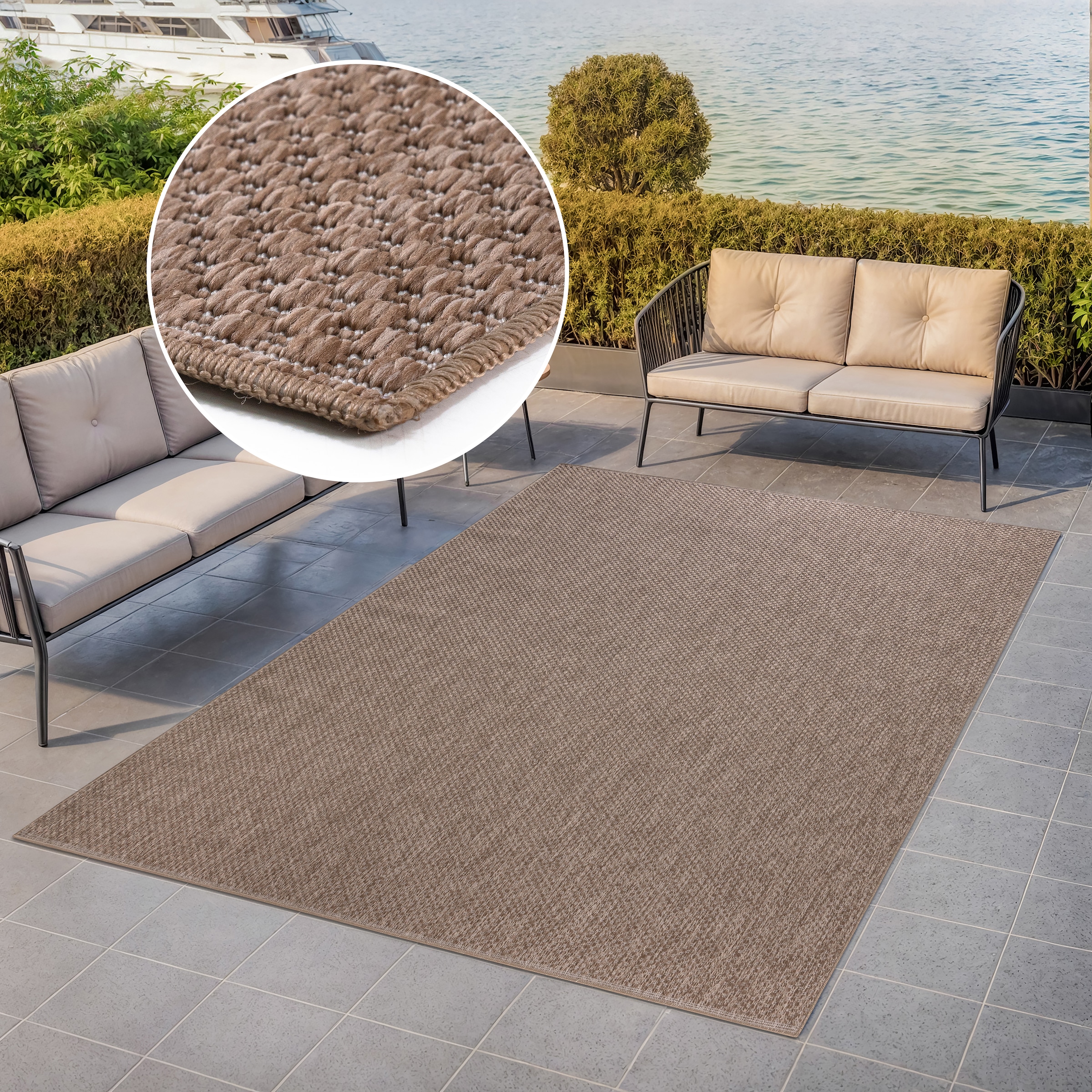 my home Teppich »Rhodos, In-und Outdoor geeignet«, rechteckig, 3 mm Höhe, Sisal-Optik, Wetterfest & UV-beständig, Wohnzimmer, Balkon, Camping
