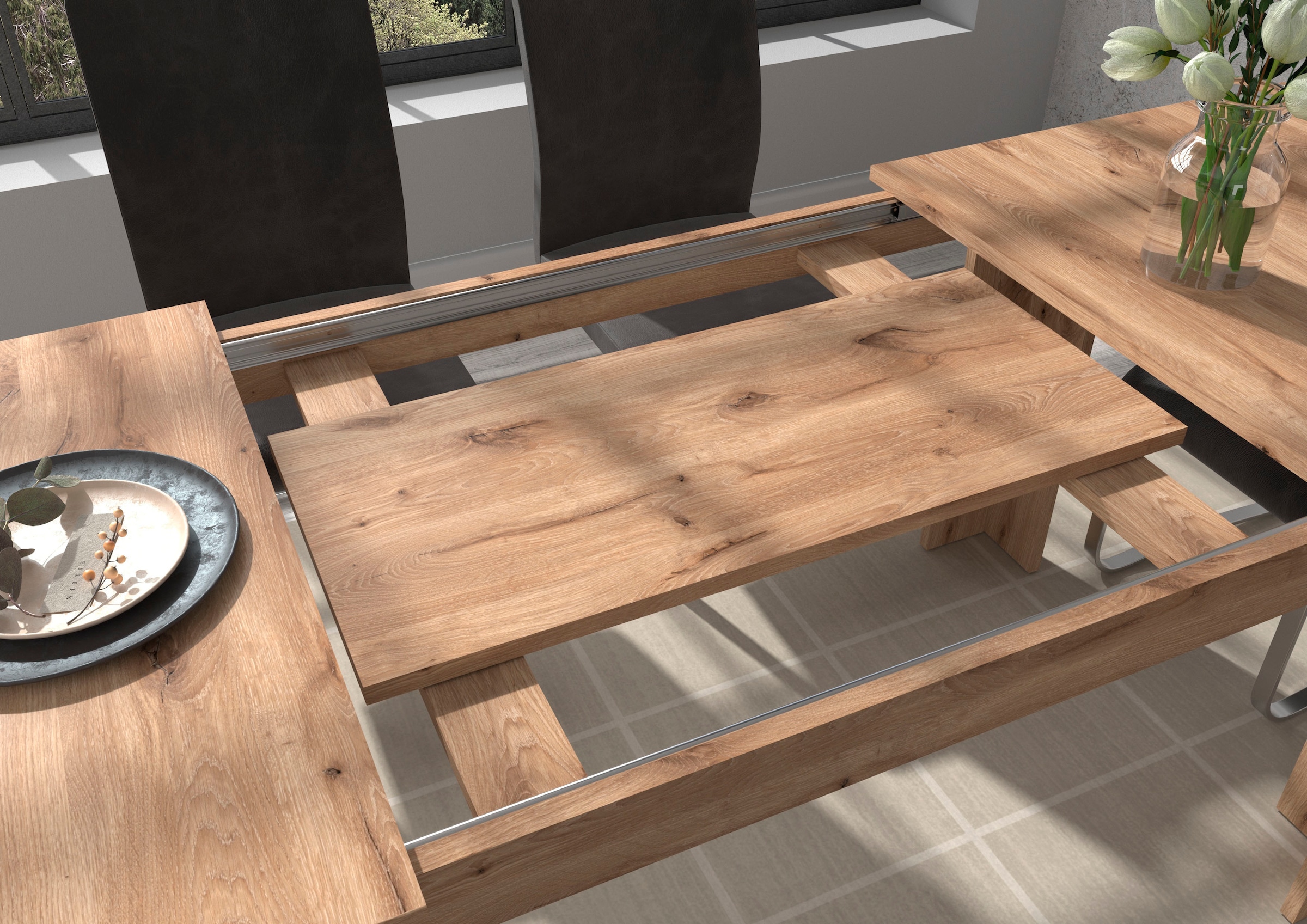 INOSIGN Esstisch »Kalmar, rechteckig, 160 cm ausziehbar auf 200 cm, inkl. Einlegeplatte«, Esszimmertisch, Tisch, Küchentisch, dining table