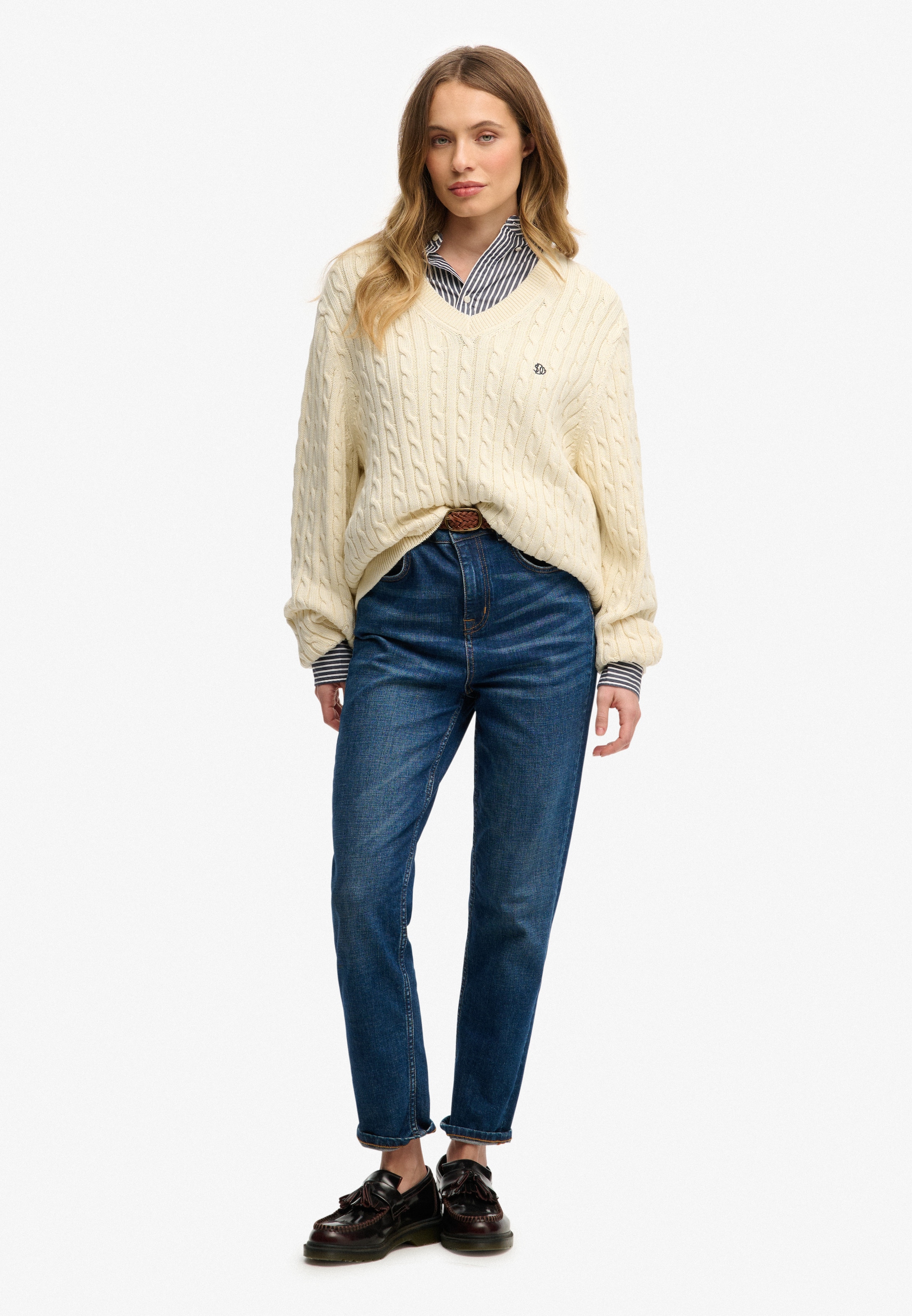 Superdry V-Ausschnitt-Pullover »OVERSIZED CABLE V NECK JUMPER« Baumwolle, oversized Fit
