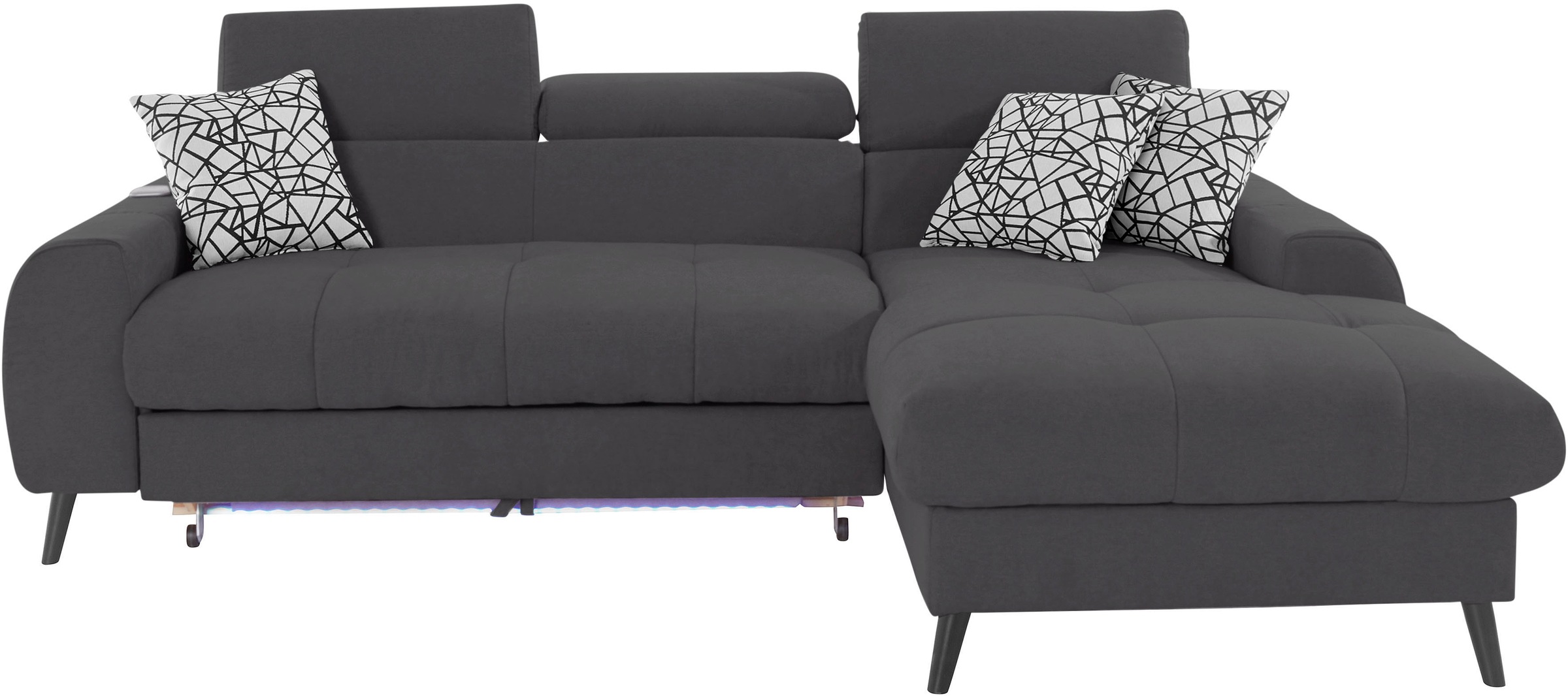 COTTA Ecksofa »Mia L-Form mit 3 Zierkissen«, wahlweise mit Bettfunktion, Bettkasten, Beleuchtung & Wireless-Charger