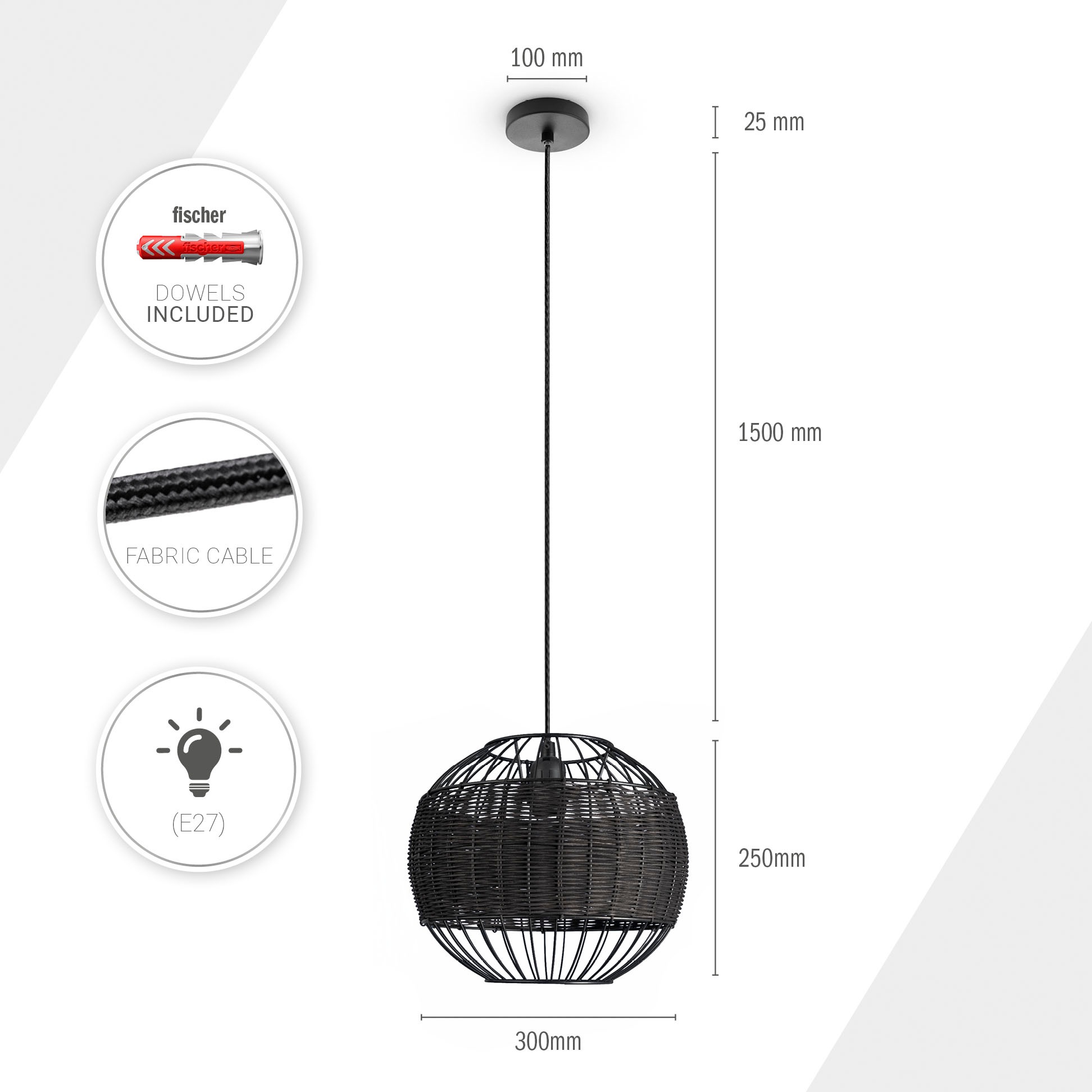 Paco Home Pendelleuchte »PUGLO«, Leuchtmittel E27 | ohne Leuchtmittel, Rattan Pendelleuchte Korb Lampe LED Rund Esstischlampe E27 Boho