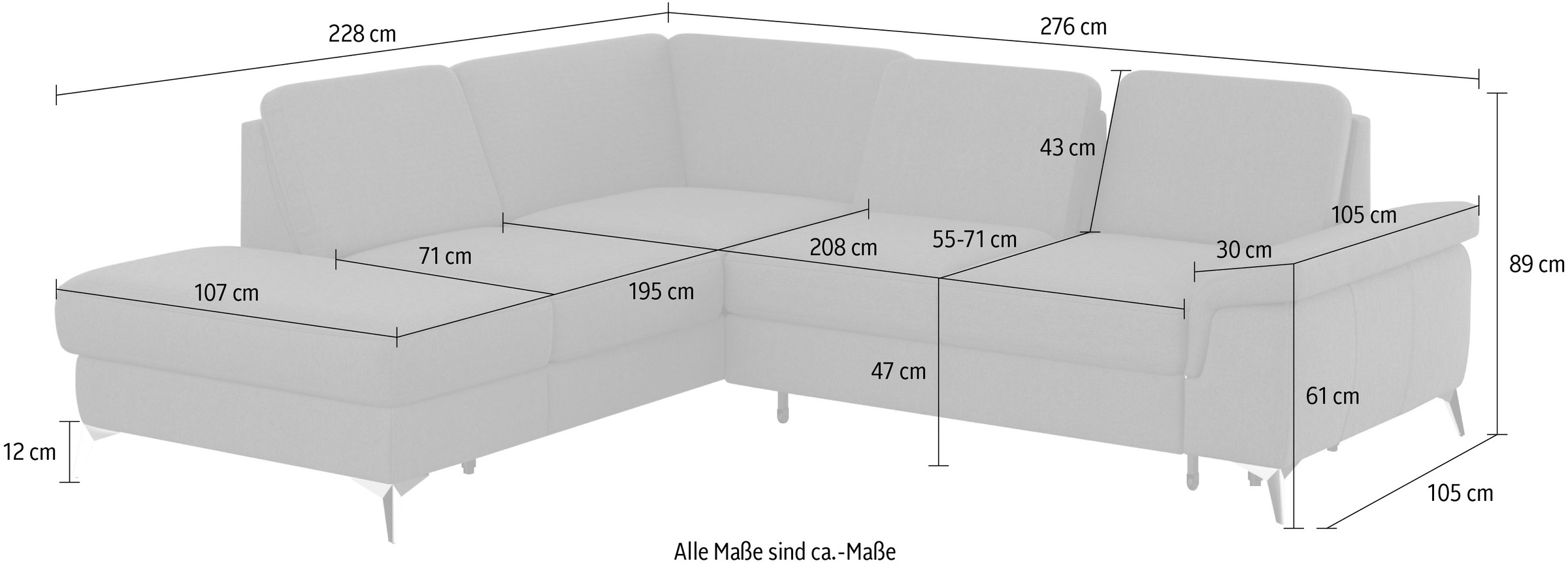 sit&more Ecksofa »Padua L-Form«, inklusive Sitztiefenverstellung, Armteilfunktion und Federkern