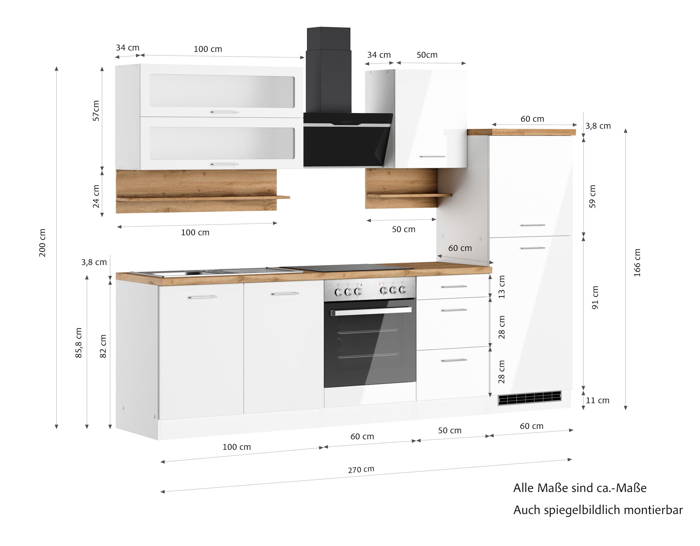 KOCHSTATION Küchenzeile »KS-Milan«, 270 cm breit, robuste Metallauszüge, viel Stauraum
